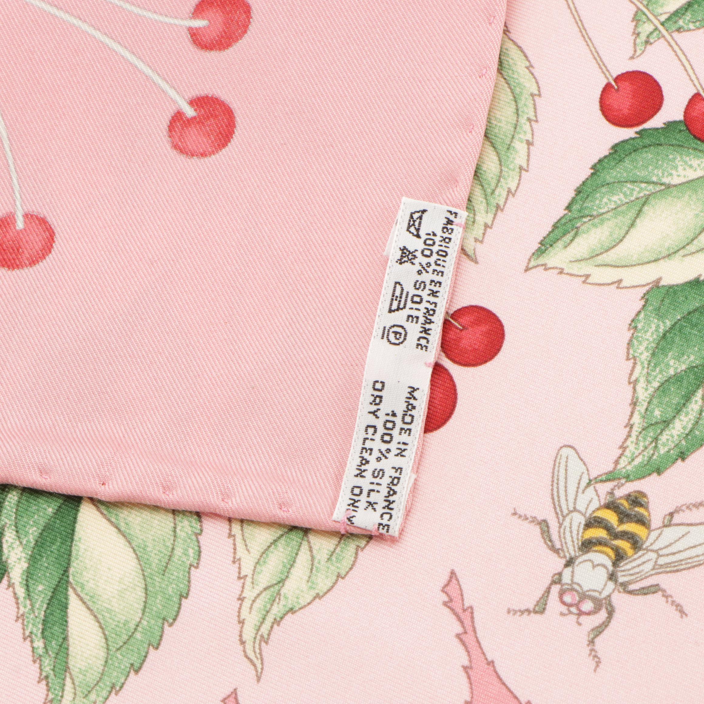 Hermès "Les Merises" Scarf 90 in Pink Silk Twill