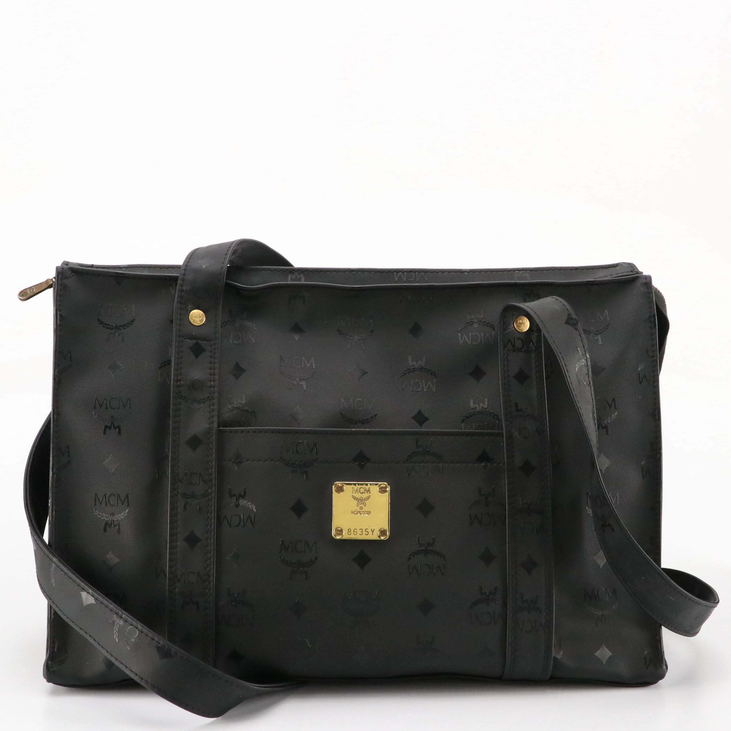 MCM Black Visetos Nylon Canvas Shoulder Tote