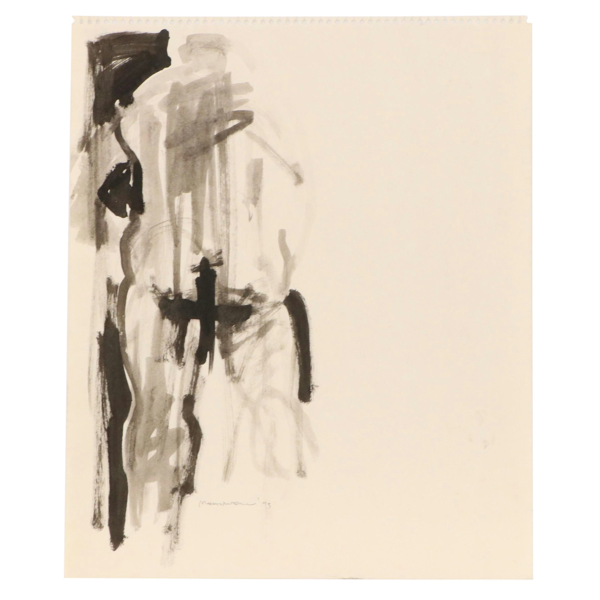 Jack Meanwell Expressionist Ink Wash Figure Painting, 1993
