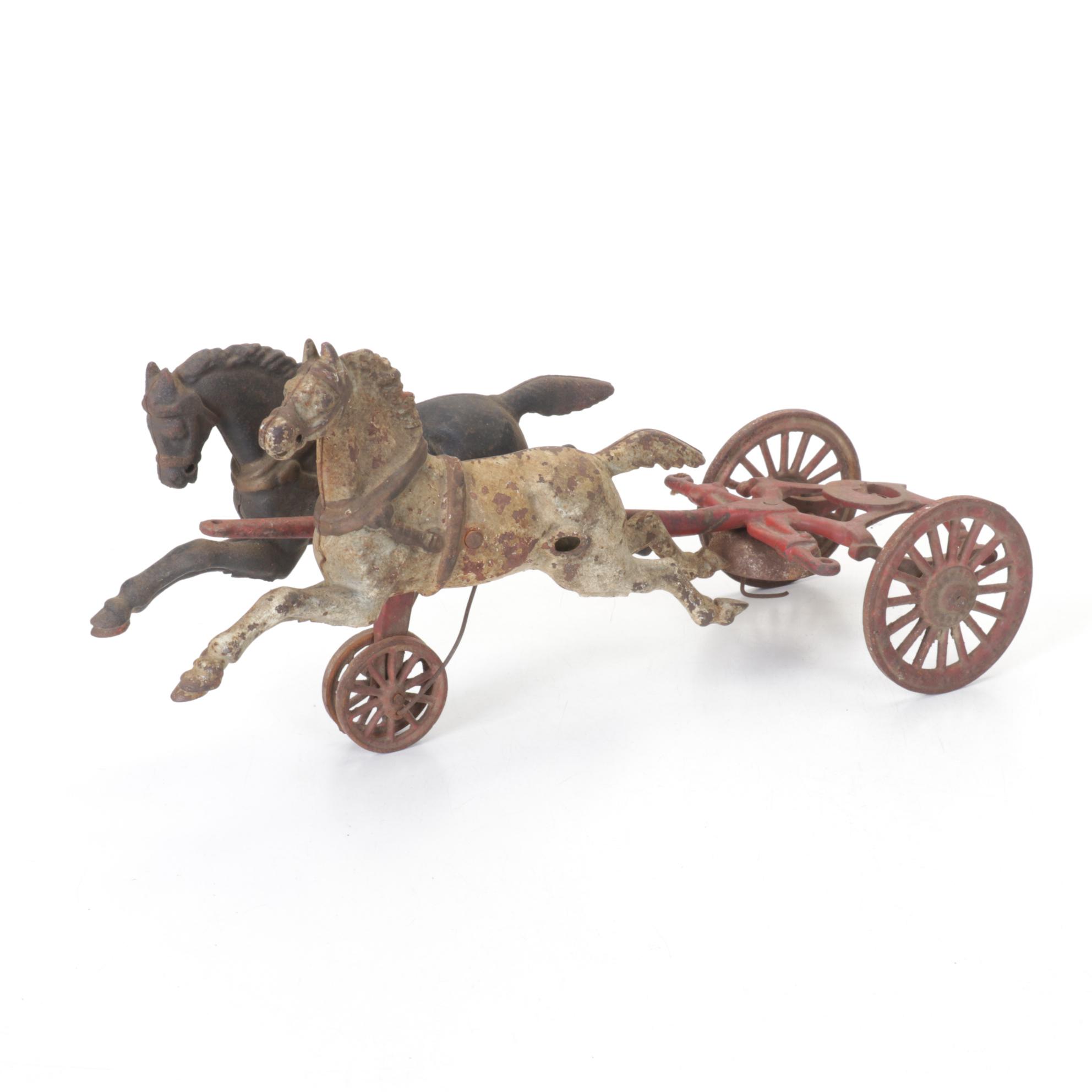 Cast Iron Horse Drawn Trailer Toy, Early to Mid-20th Century