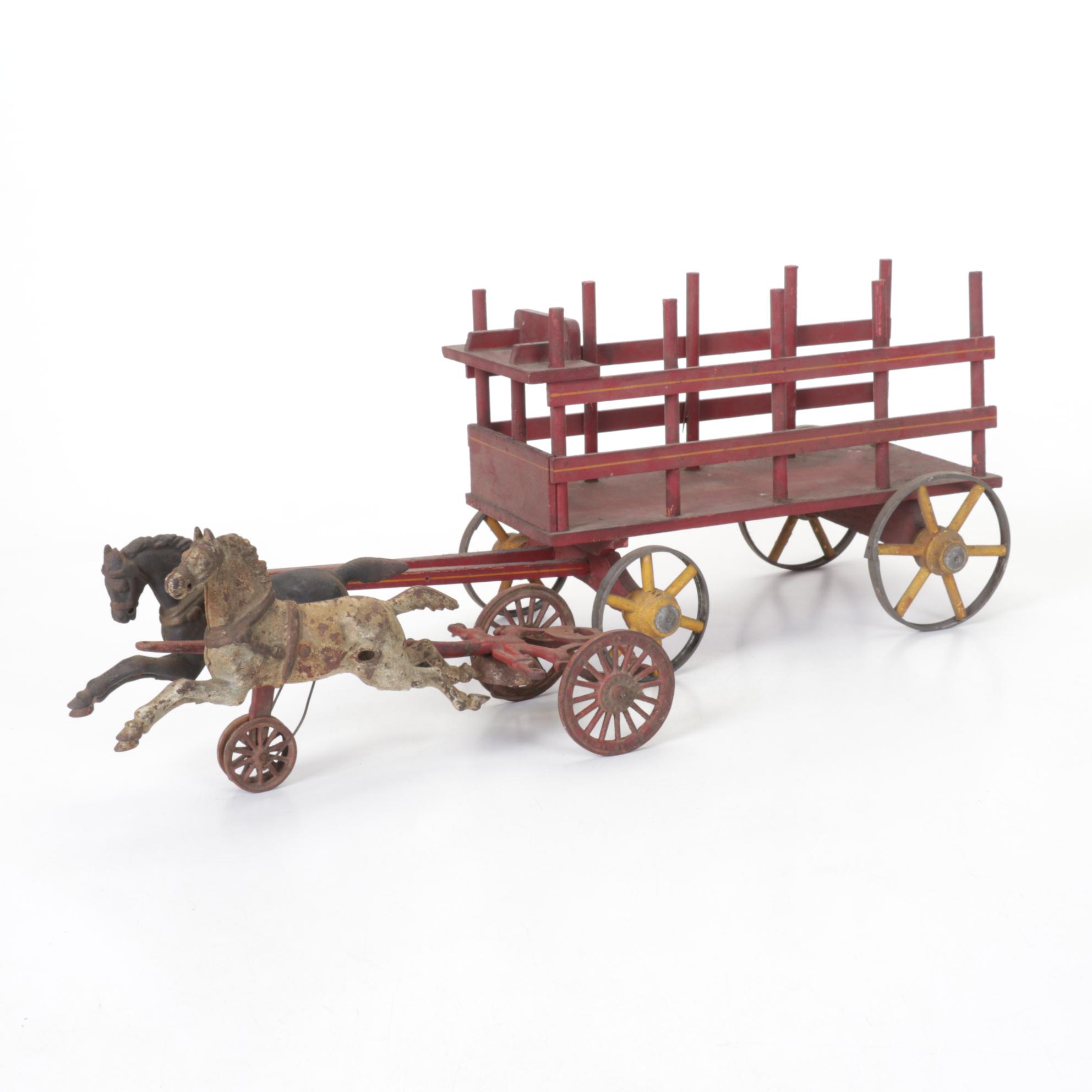 Cast Iron Horse Drawn Trailer Toy, Early to Mid-20th Century