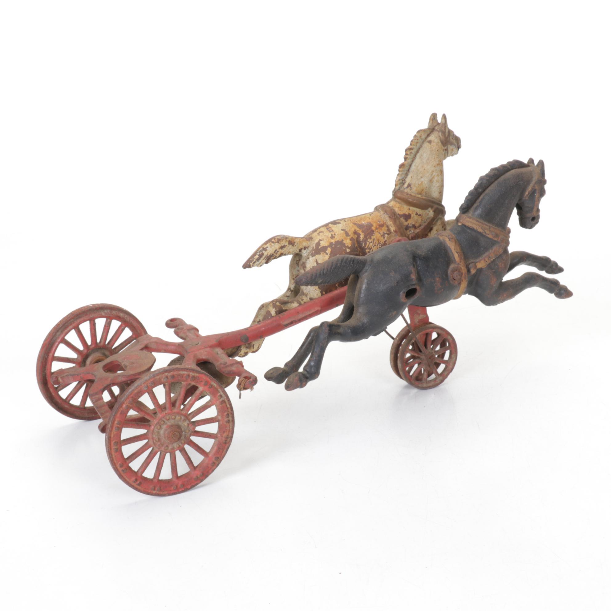 Cast Iron Horse Drawn Trailer Toy, Early to Mid-20th Century