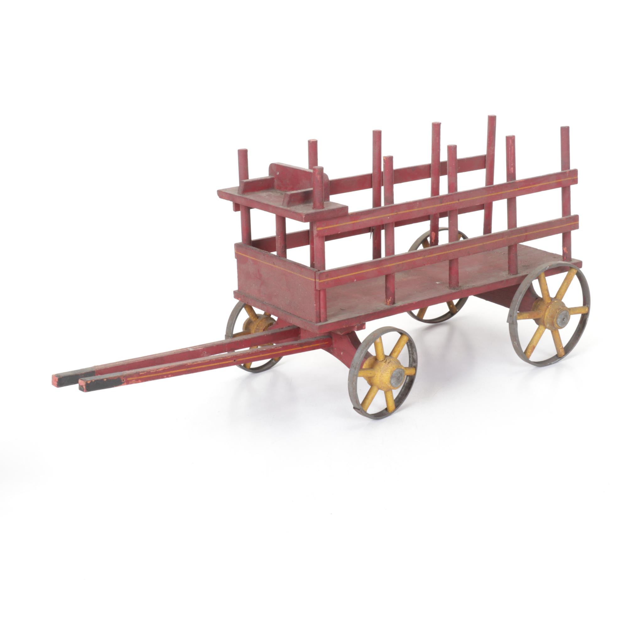 Cast Iron Horse Drawn Trailer Toy, Early to Mid-20th Century