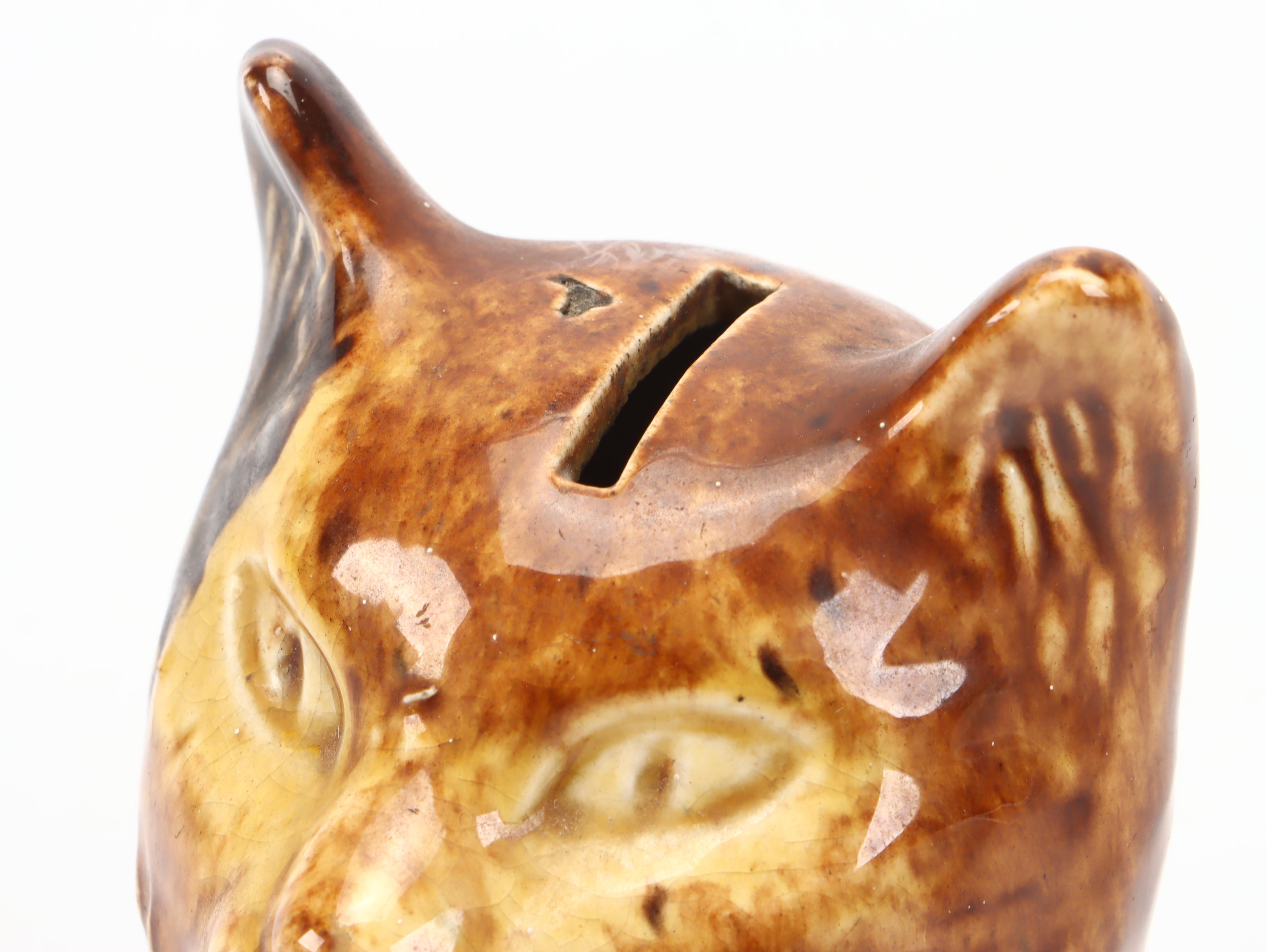 Bennington Ceramic Cat Head Coin Bank, Late 19th/Early 20th Century