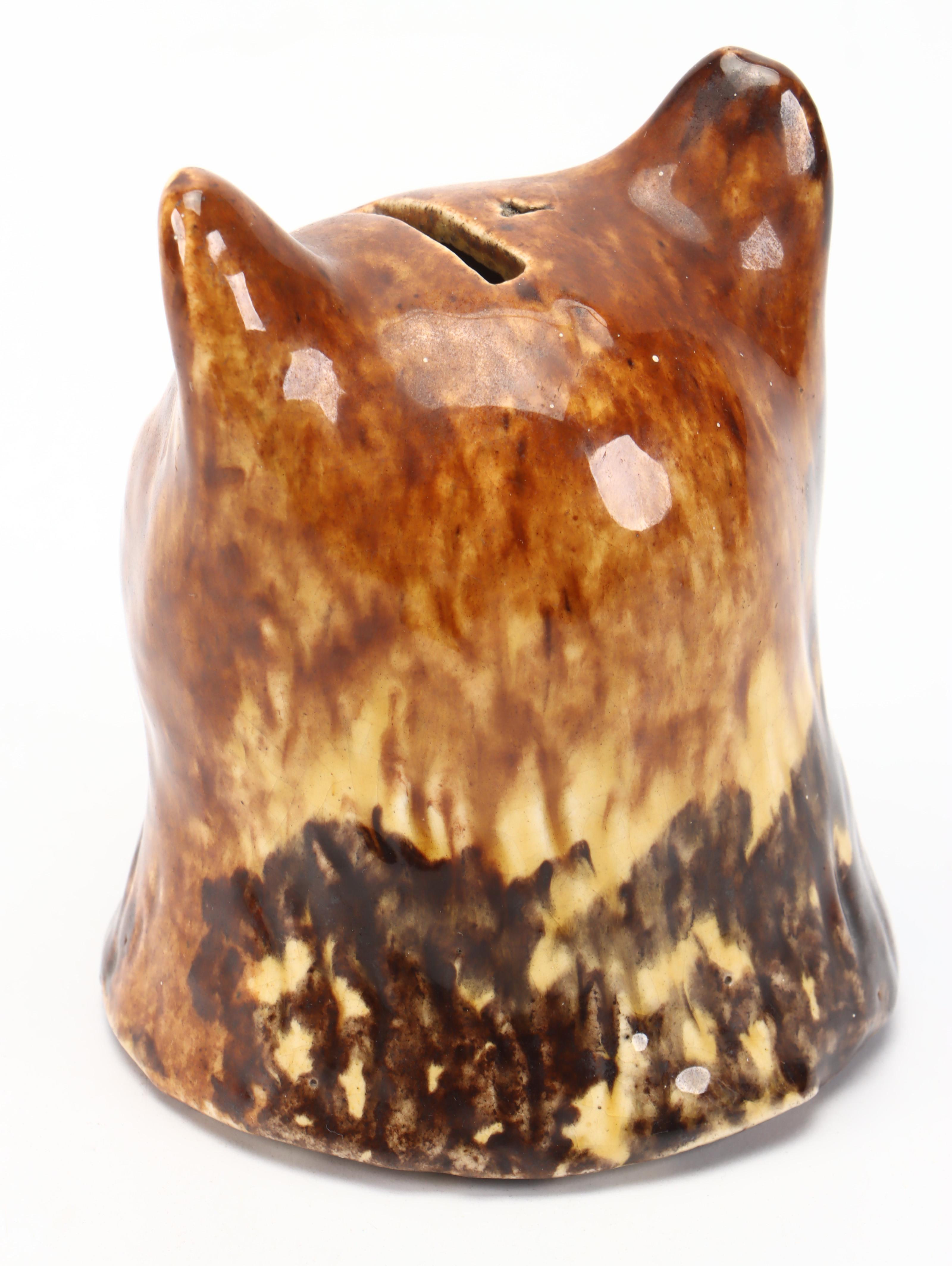 Bennington Ceramic Cat Head Coin Bank, Late 19th/Early 20th Century