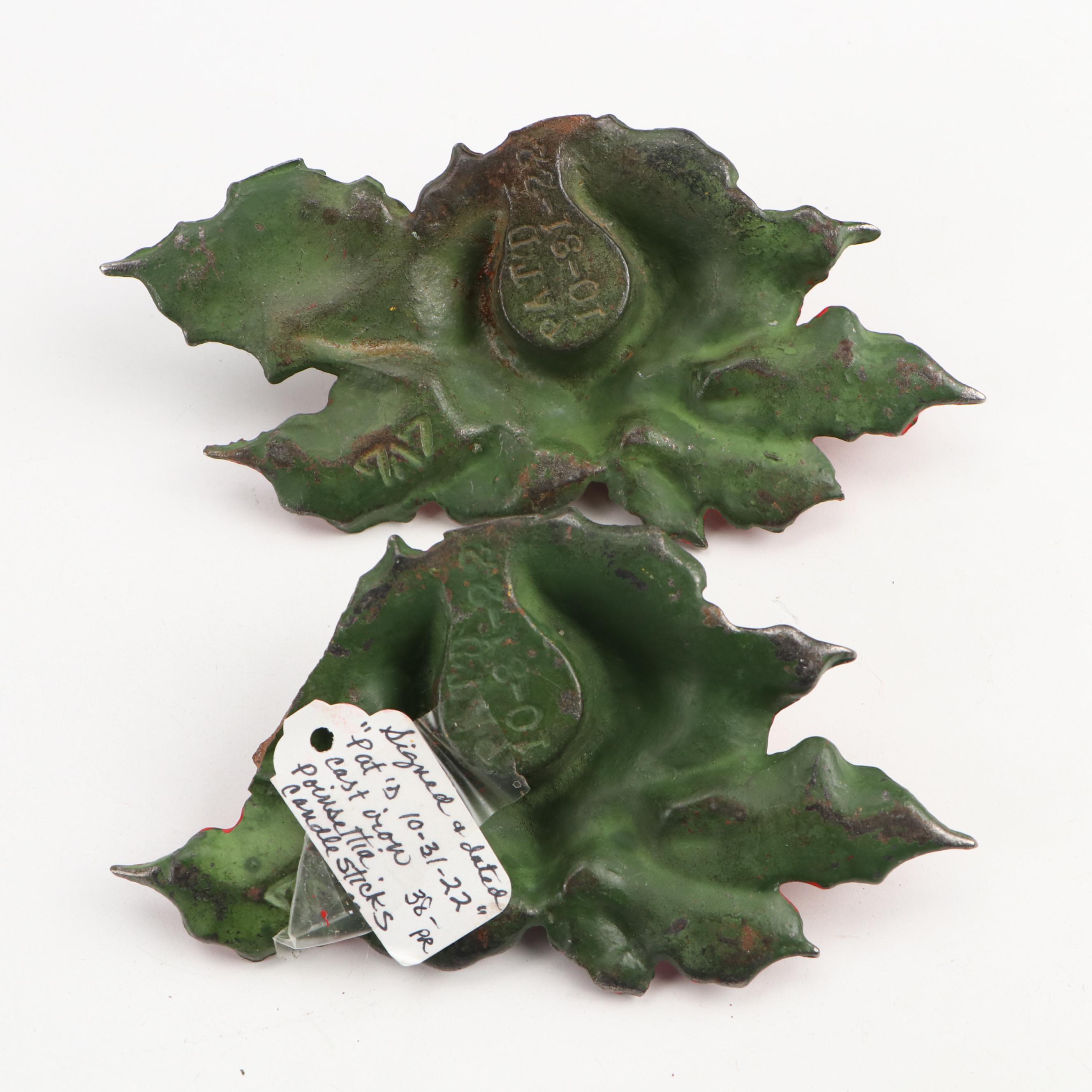 Painted Cast Iron Poinsettia and Other Holiday Candlesticks