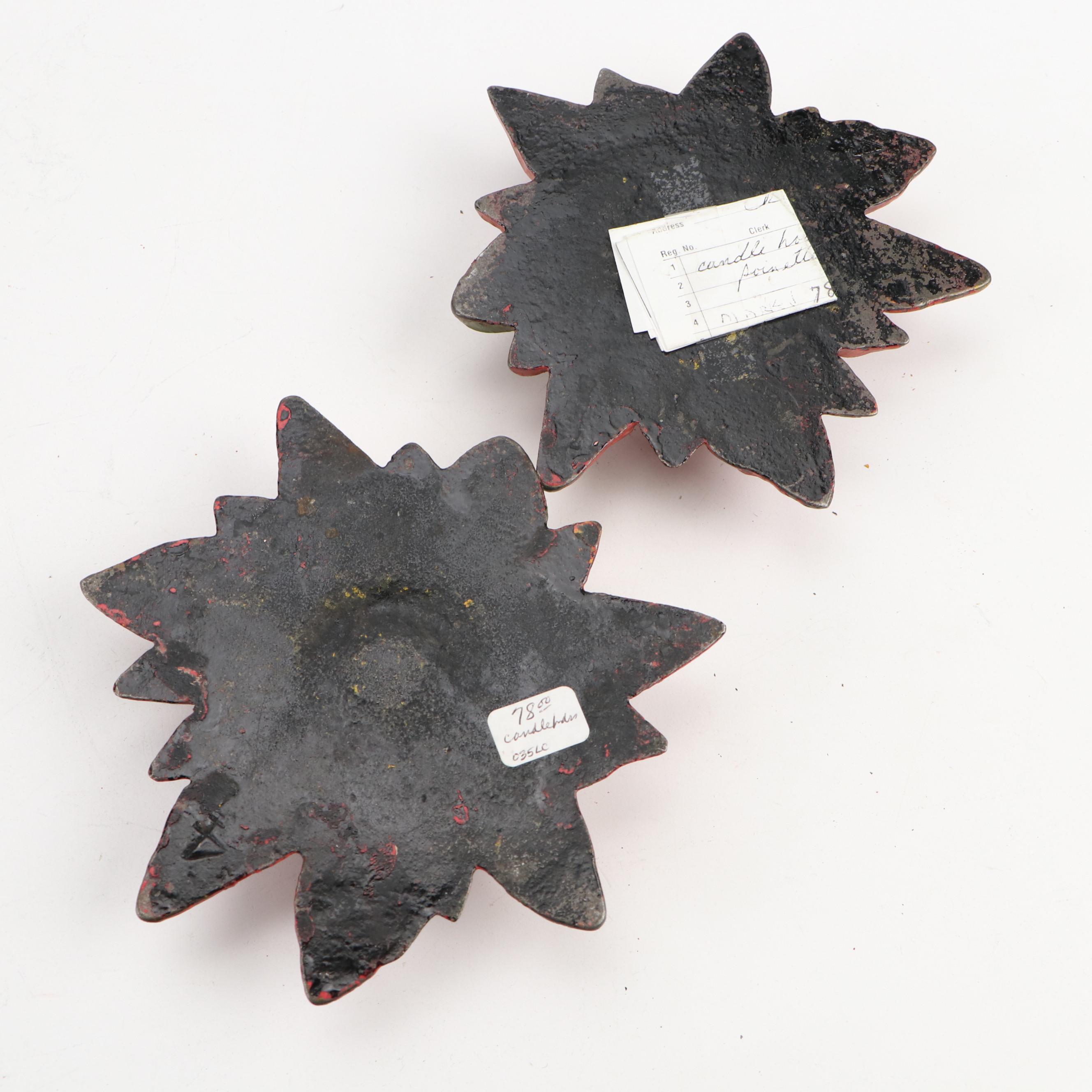 Painted Cast Iron Poinsettia and Other Holiday Candlesticks