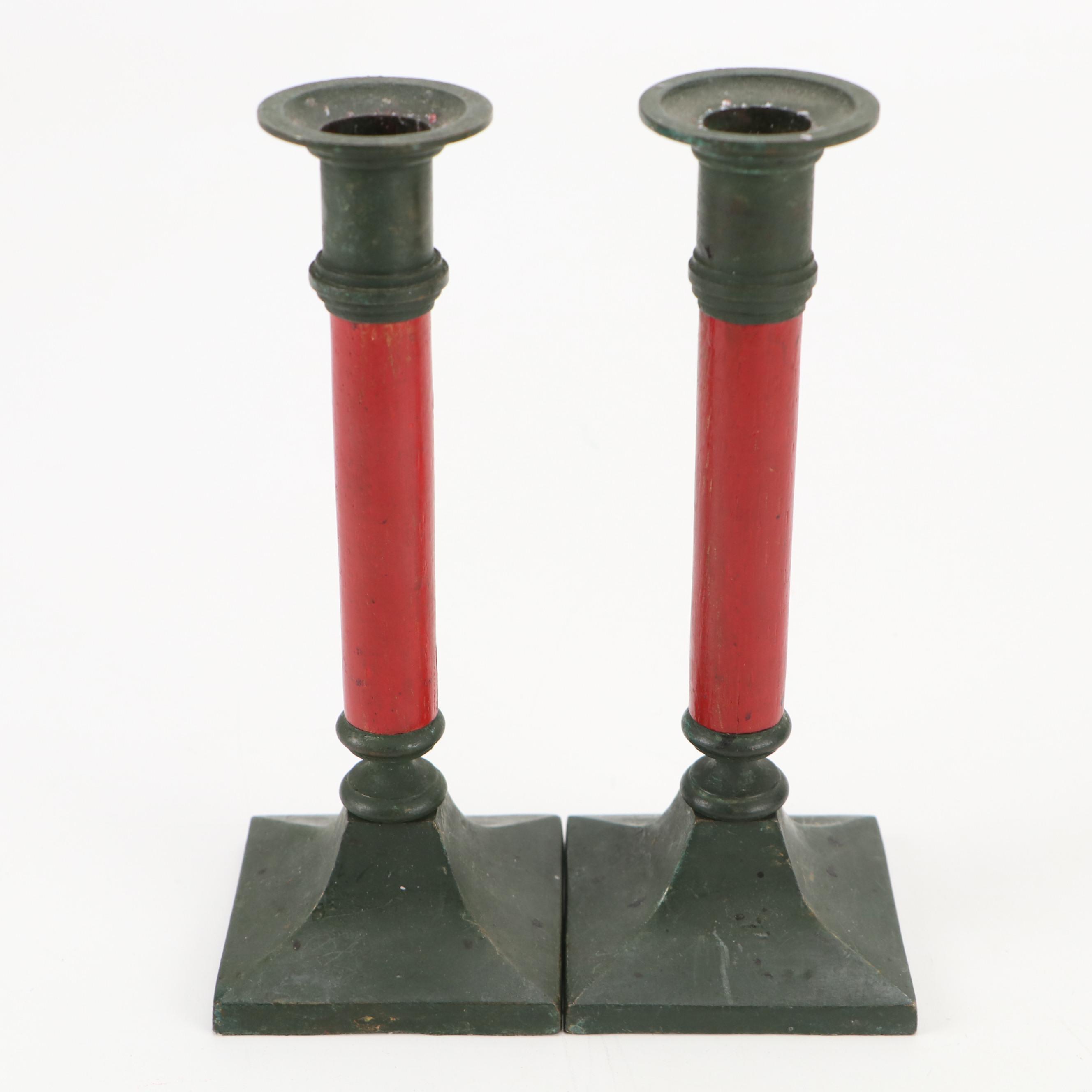 Painted Cast Iron Poinsettia and Other Holiday Candlesticks