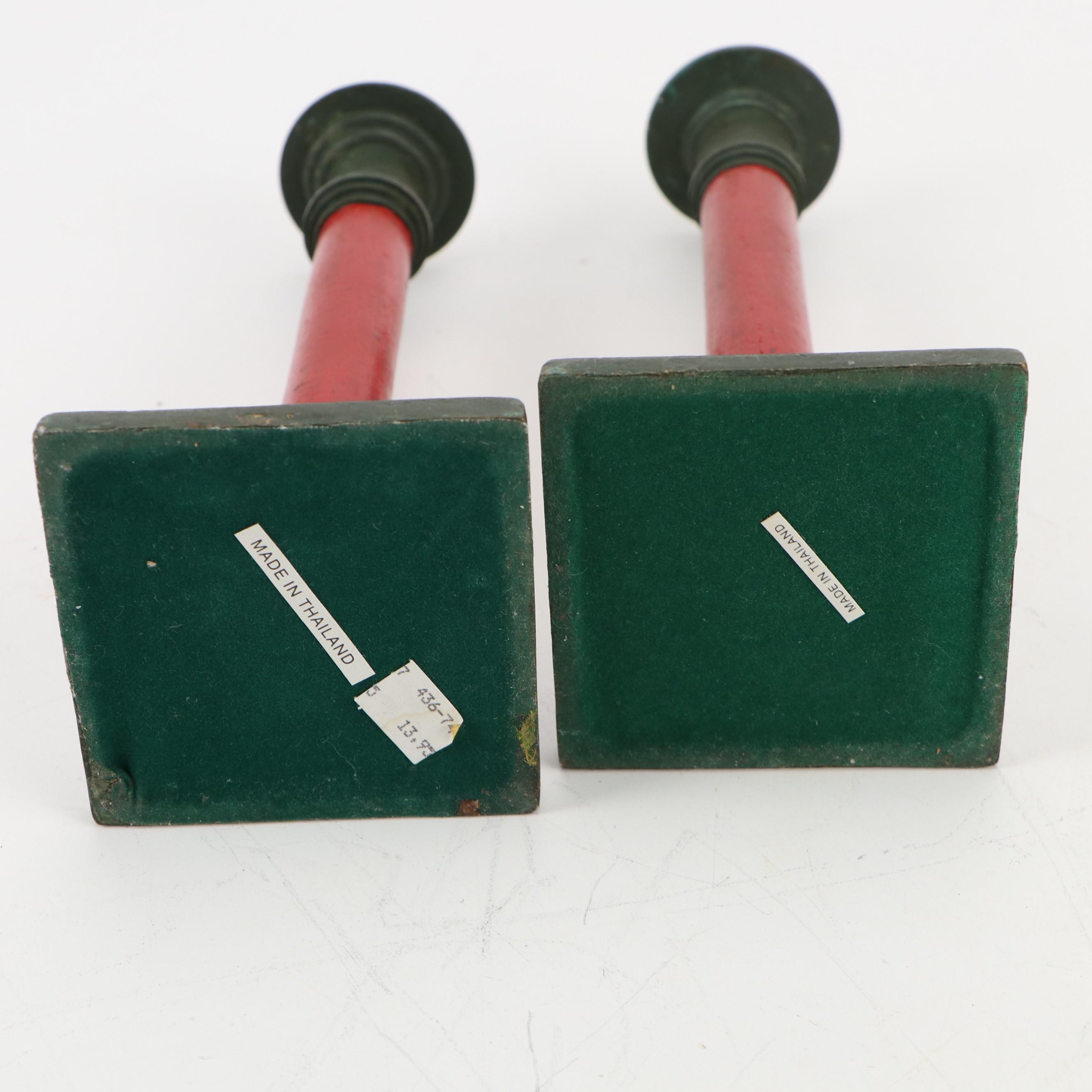 Painted Cast Iron Poinsettia and Other Holiday Candlesticks