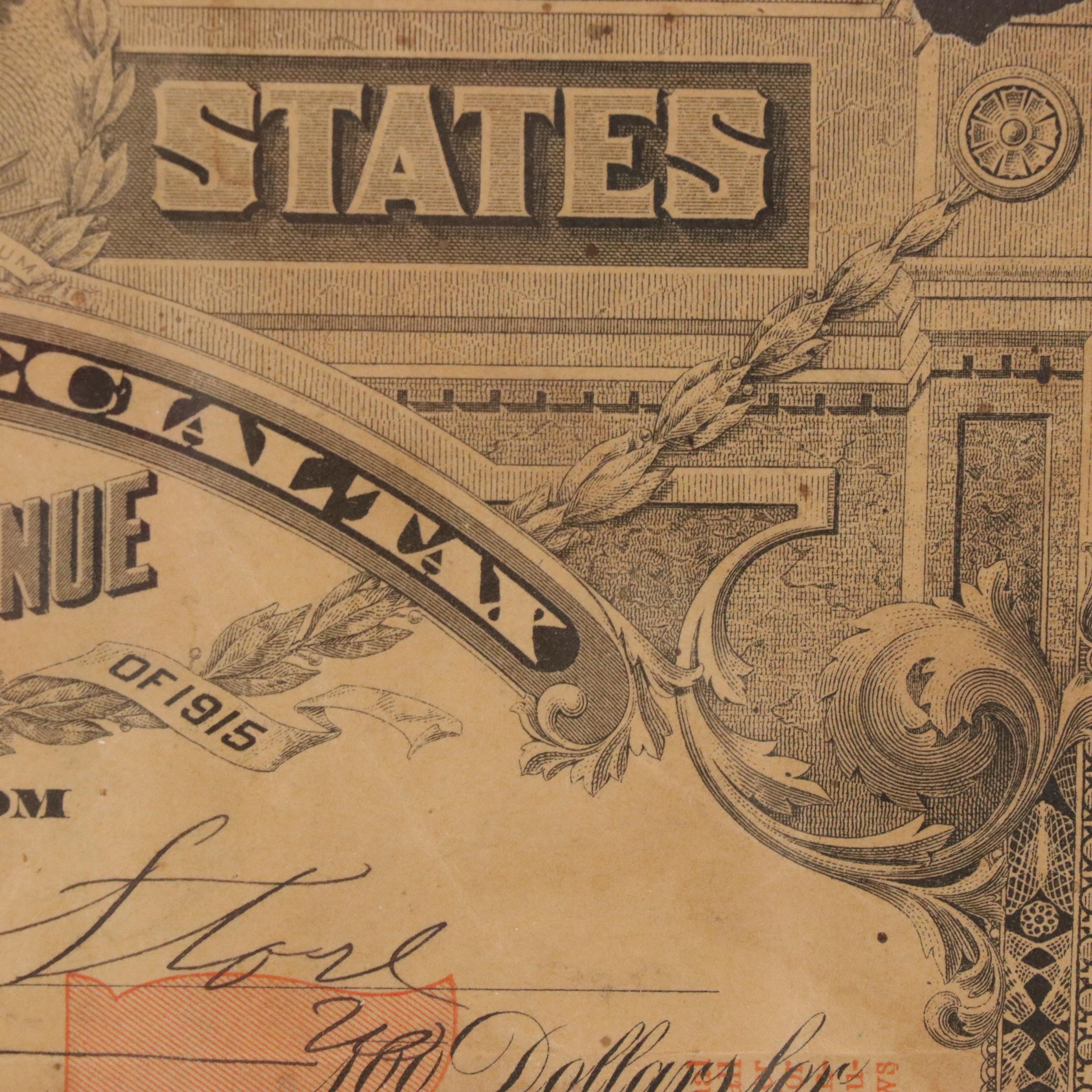 Internal Revenue Bowling Alley or Billiard Room Special Tax Stamp Document, 1916