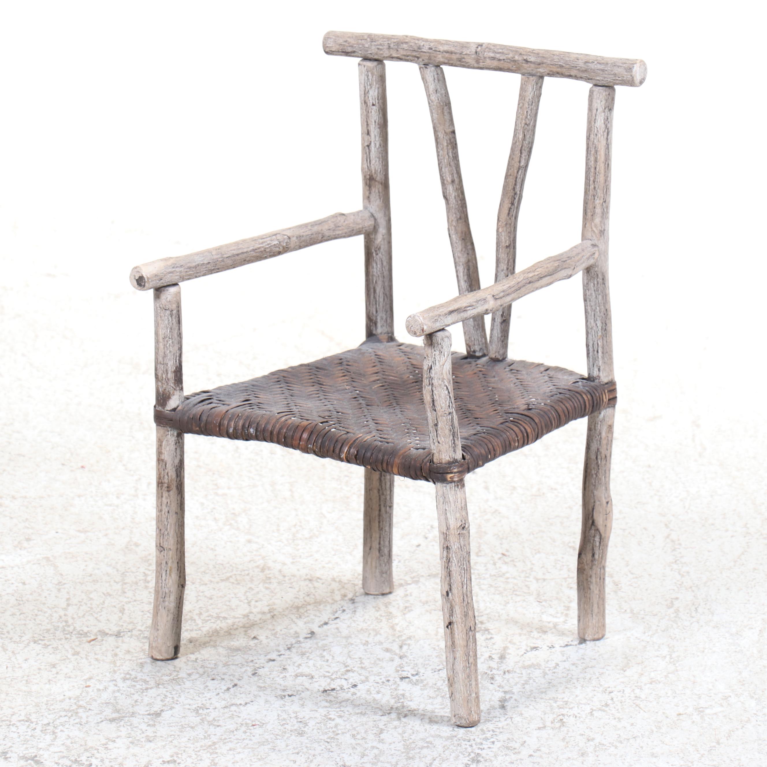 Child's Size Colonial Style Oak Rocking Chair with Rustic Style Armchair