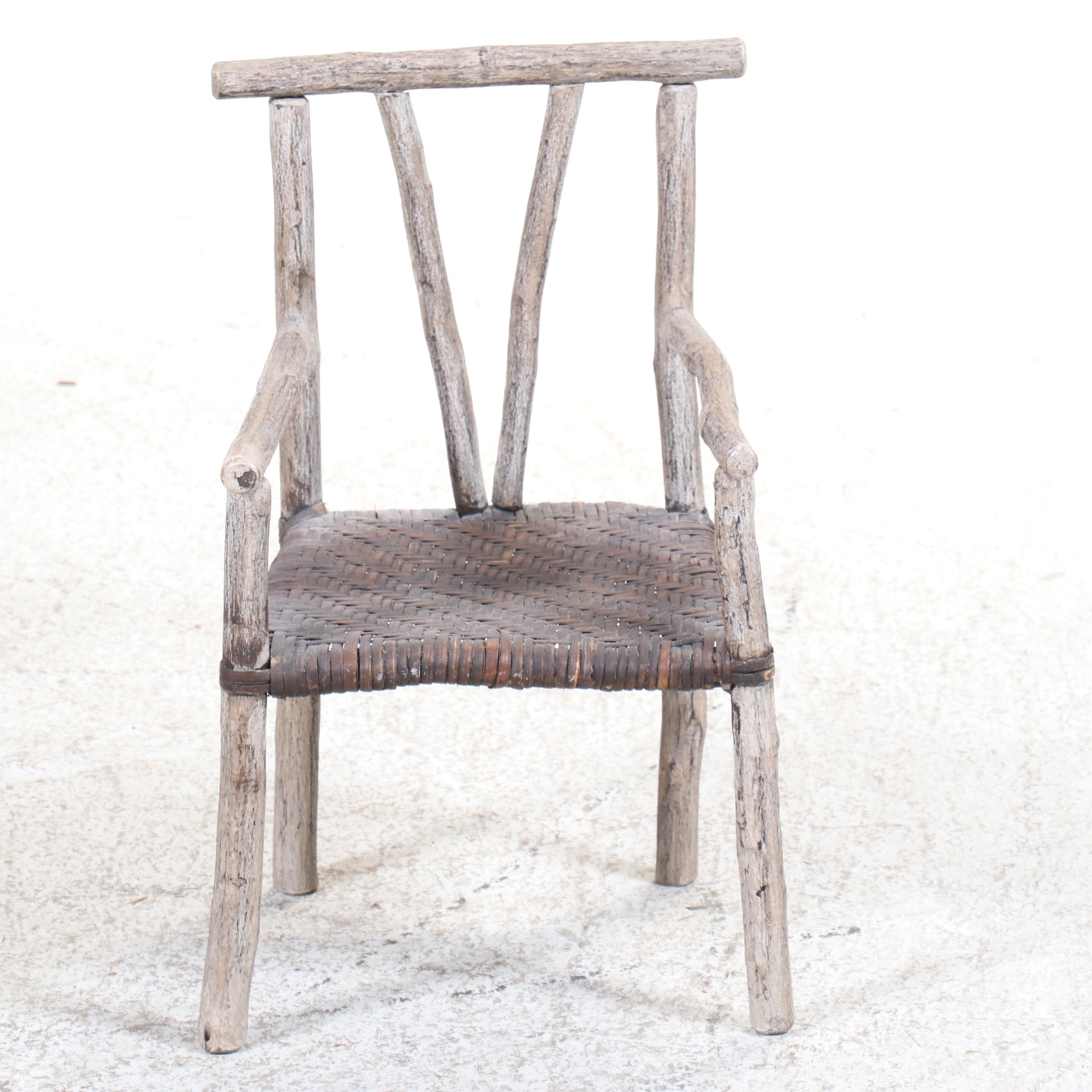 Child's Size Colonial Style Oak Rocking Chair with Rustic Style Armchair
