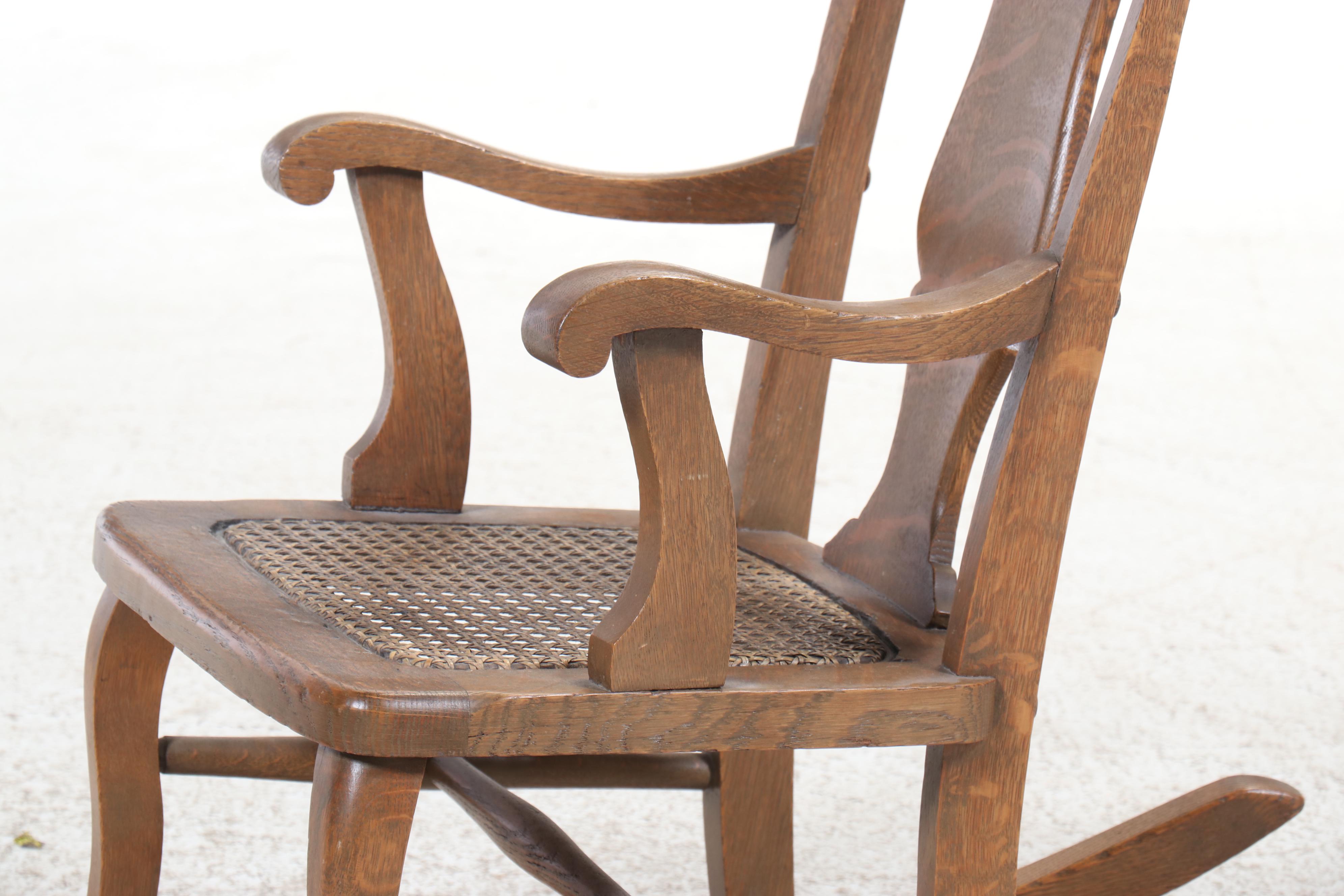 Child's Size Colonial Style Oak Rocking Chair with Rustic Style Armchair
