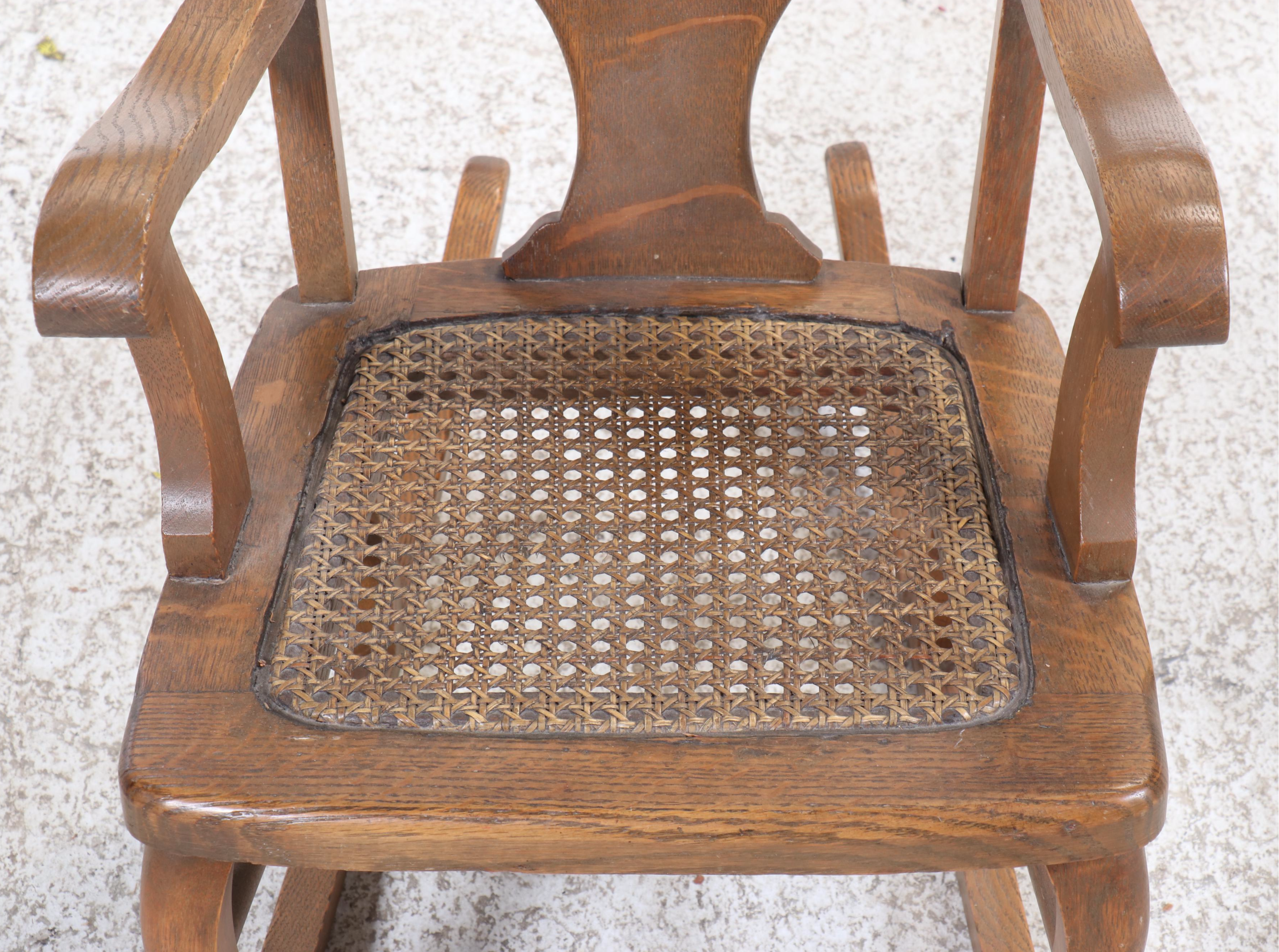 Child's Size Colonial Style Oak Rocking Chair with Rustic Style Armchair