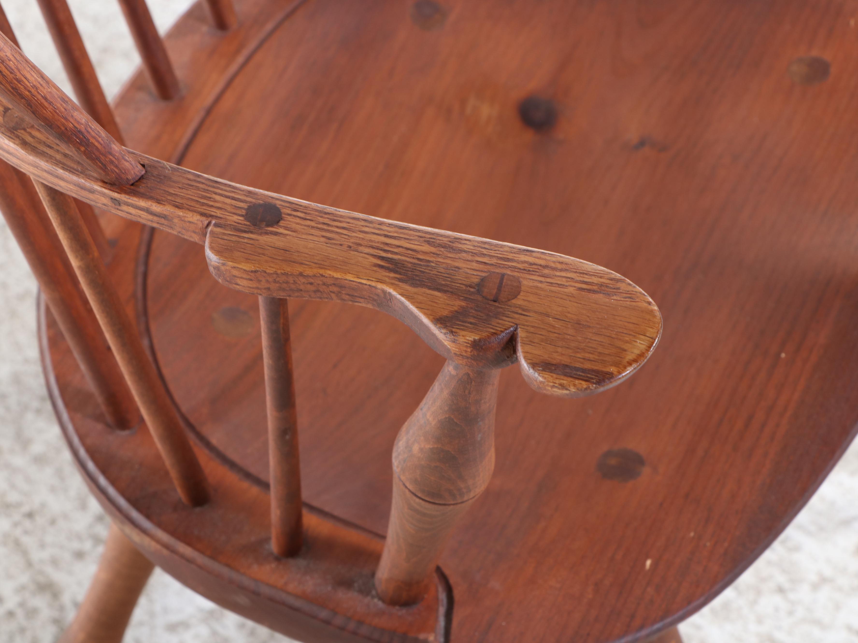 Four D.R. Dimes Colonial Style Oak, Maple, and Pine Sack-Back Windsor Armchairs