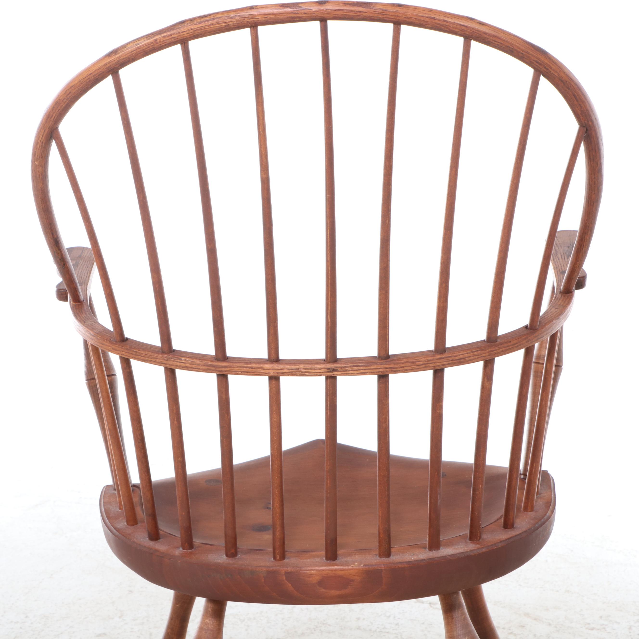 Four D.R. Dimes Colonial Style Oak, Maple, and Pine Sack-Back Windsor Armchairs