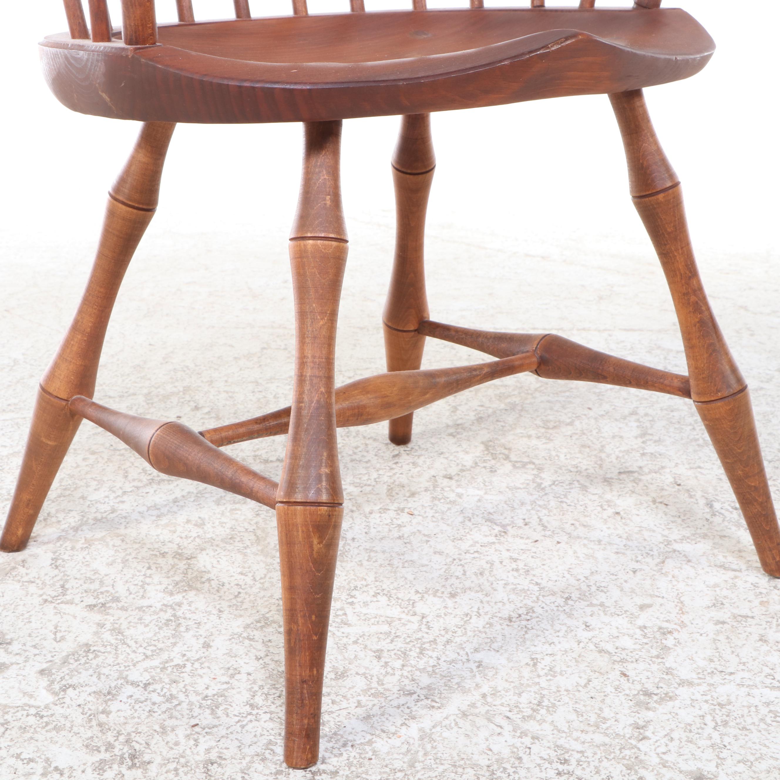 Four D.R. Dimes Colonial Style Oak, Maple, and Pine Sack-Back Windsor Armchairs