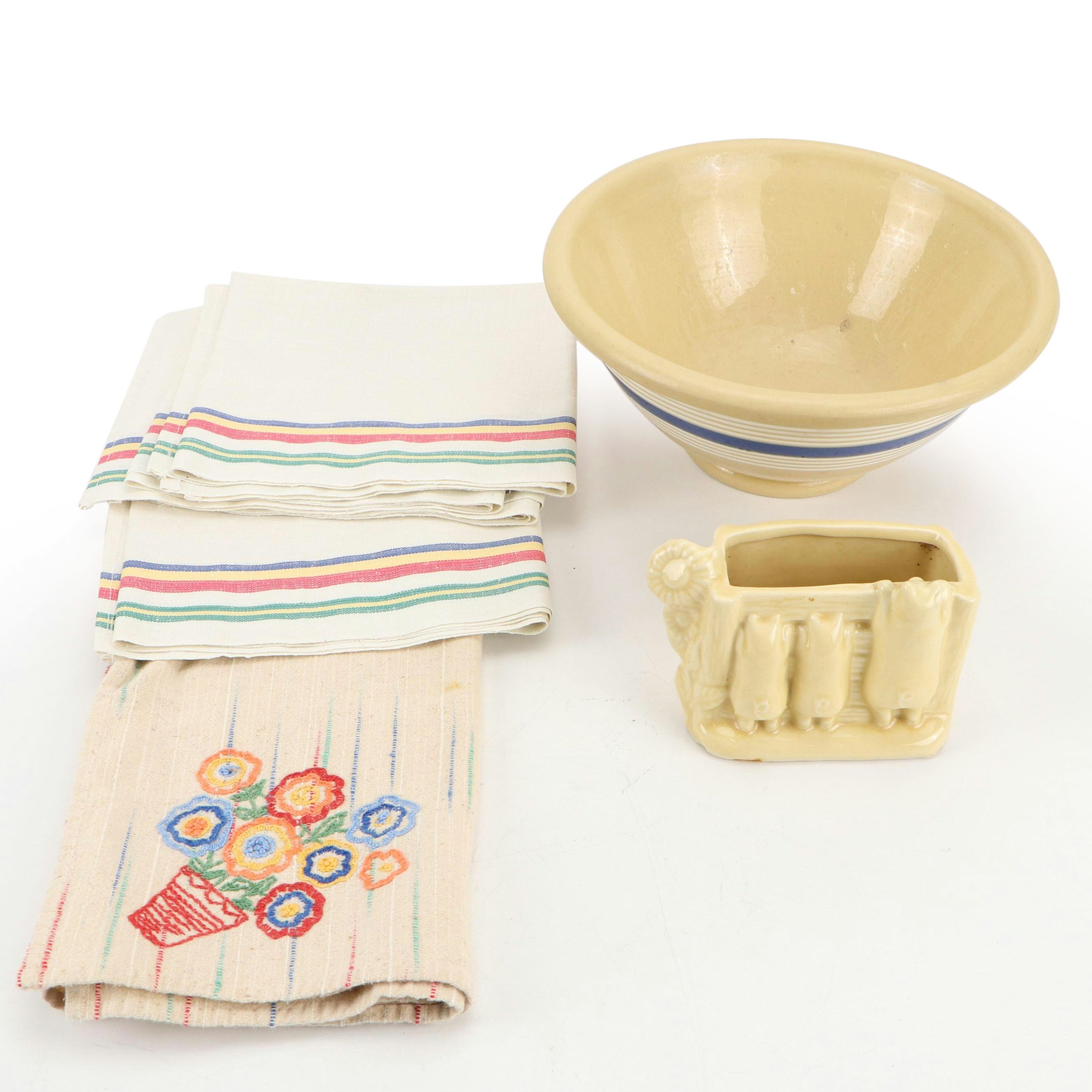 Three Little Pigs Pottery Vase, Stoneware Mixing Bowls, Linens and More