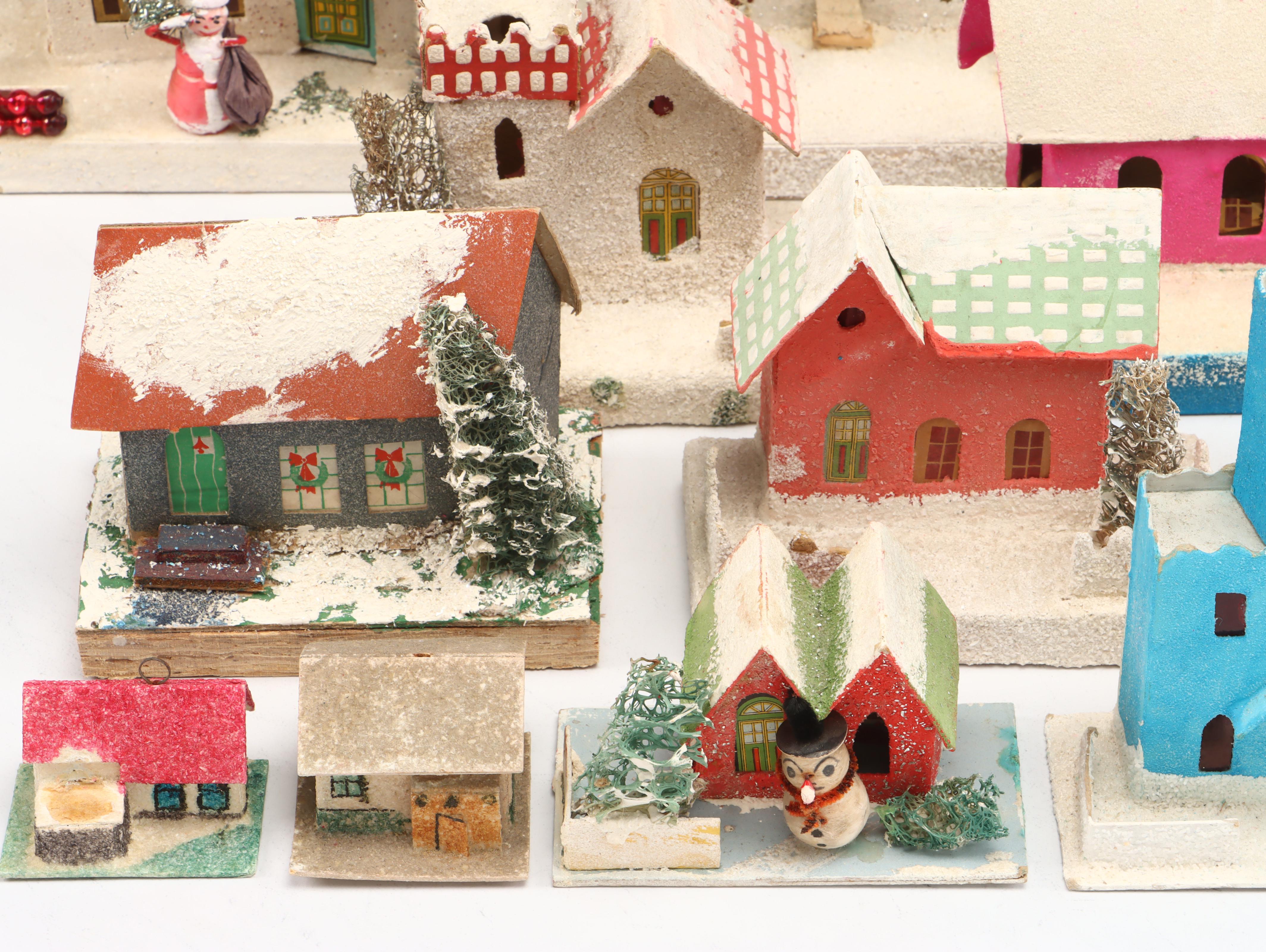 Japanese and Other Mica Cardboard Christmas Putz Houses, Mid-20th Century