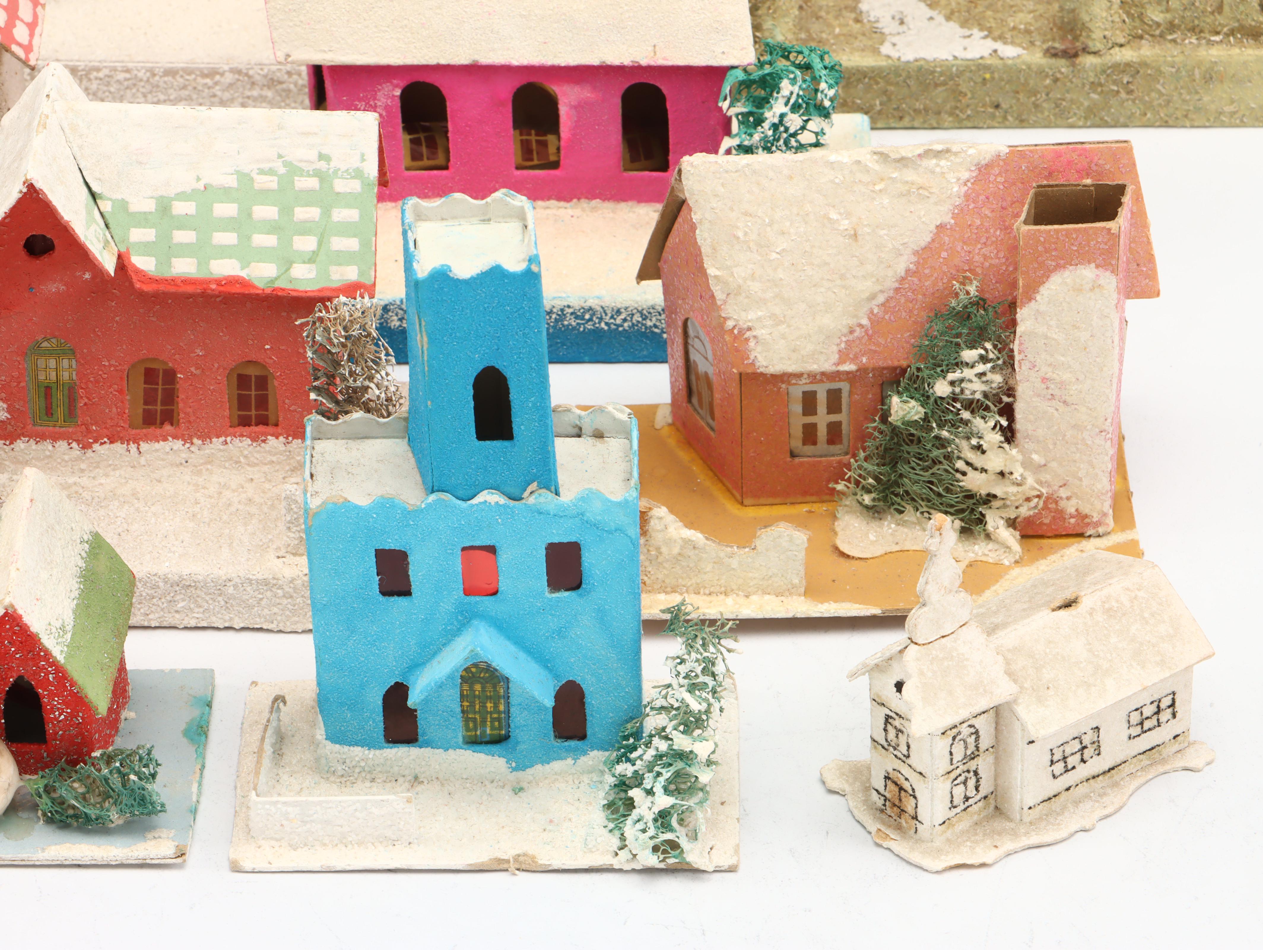 Japanese and Other Mica Cardboard Christmas Putz Houses, Mid-20th Century