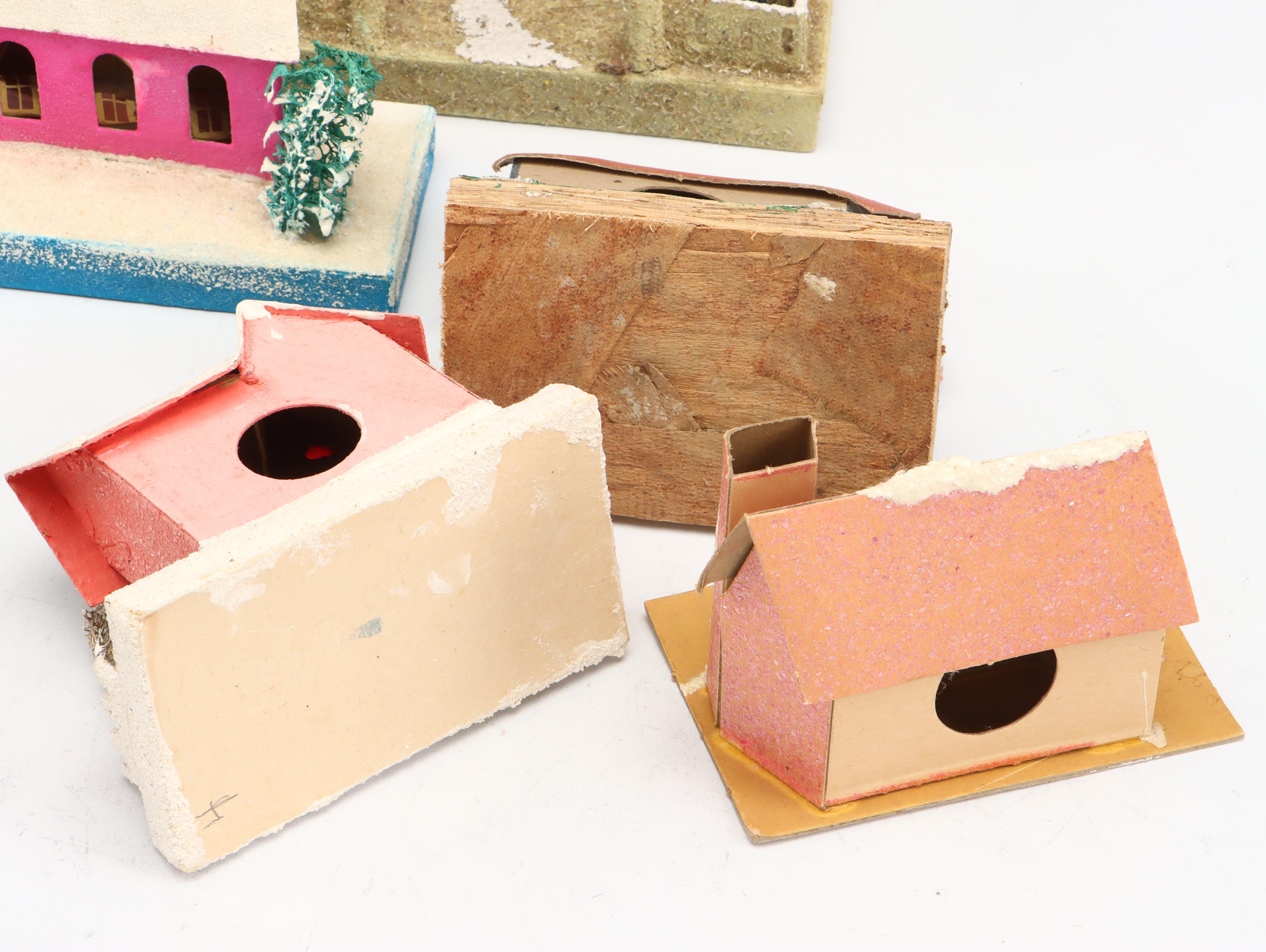 Japanese and Other Mica Cardboard Christmas Putz Houses, Mid-20th Century