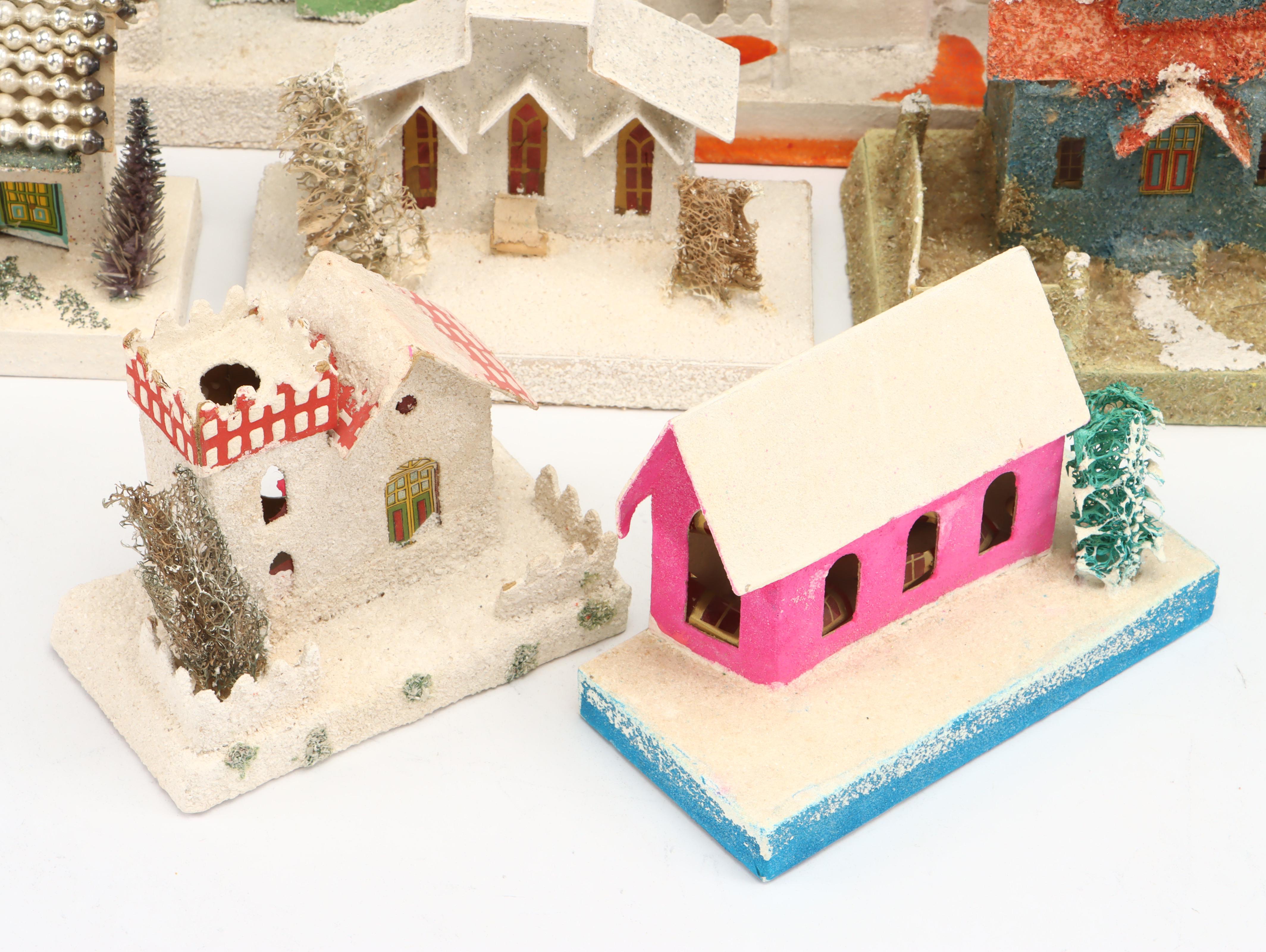 Japanese and Other Mica Cardboard Christmas Putz Houses, Mid-20th Century