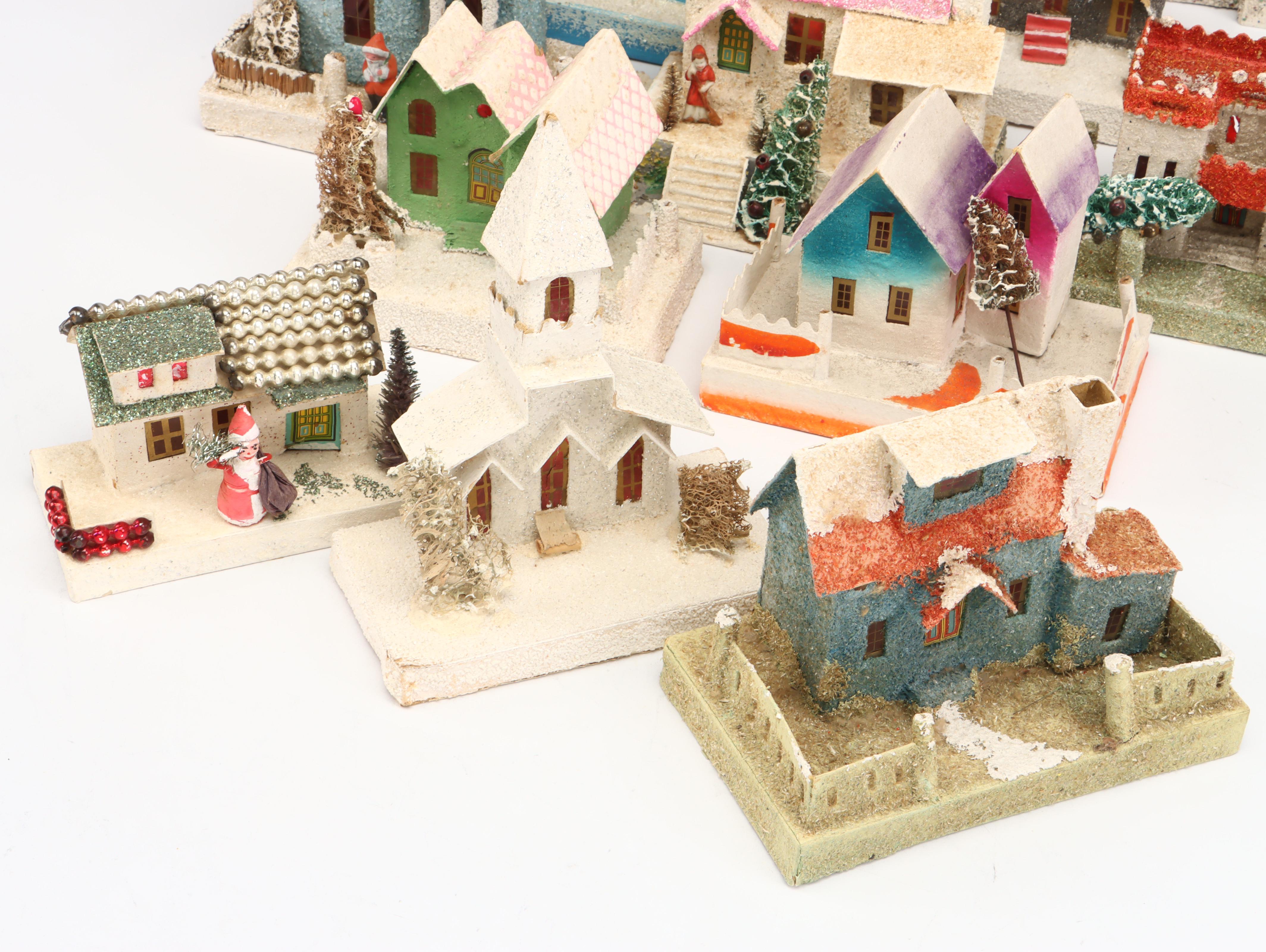 Japanese and Other Mica Cardboard Christmas Putz Houses, Mid-20th Century