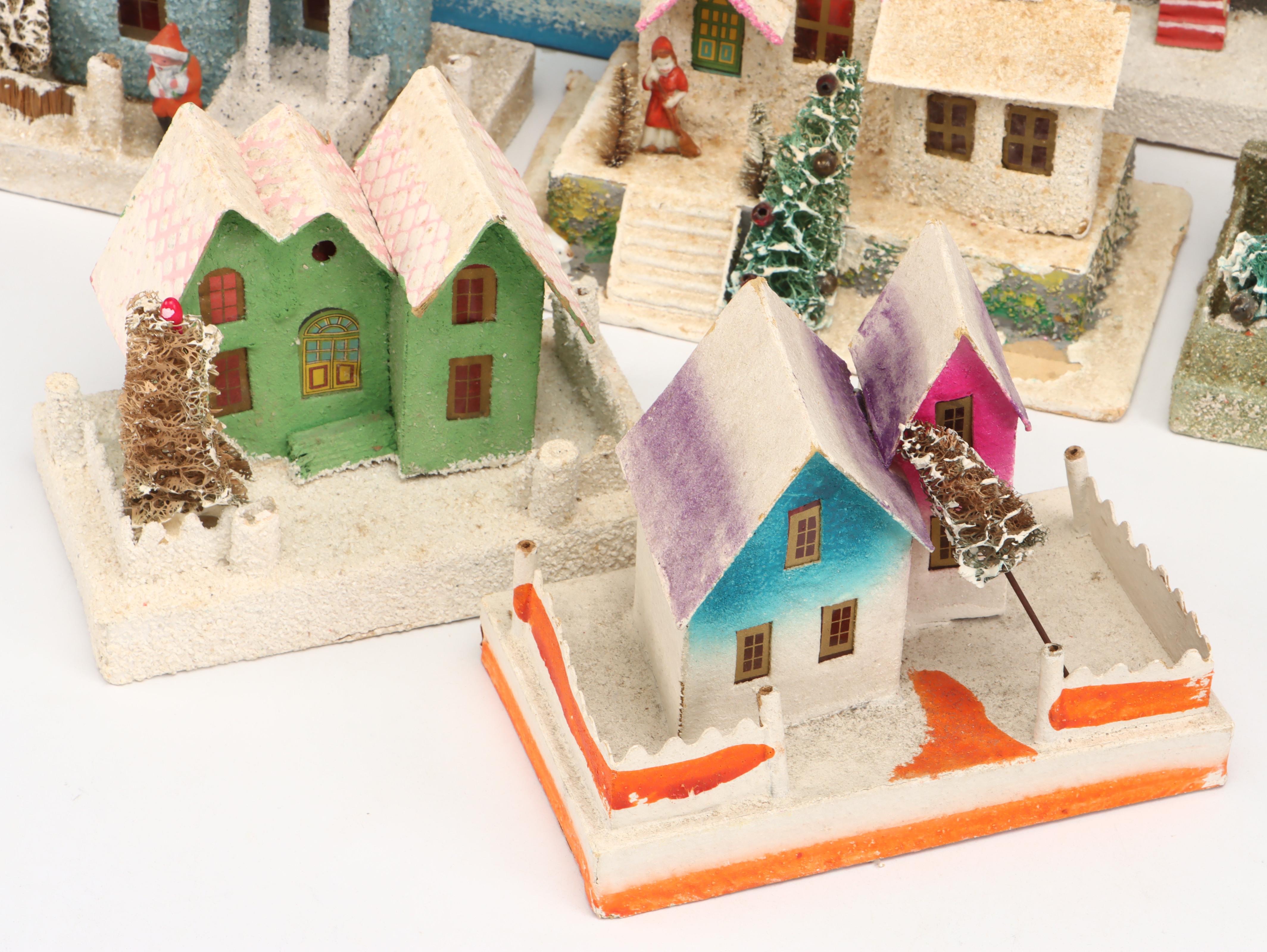 Japanese and Other Mica Cardboard Christmas Putz Houses, Mid-20th Century