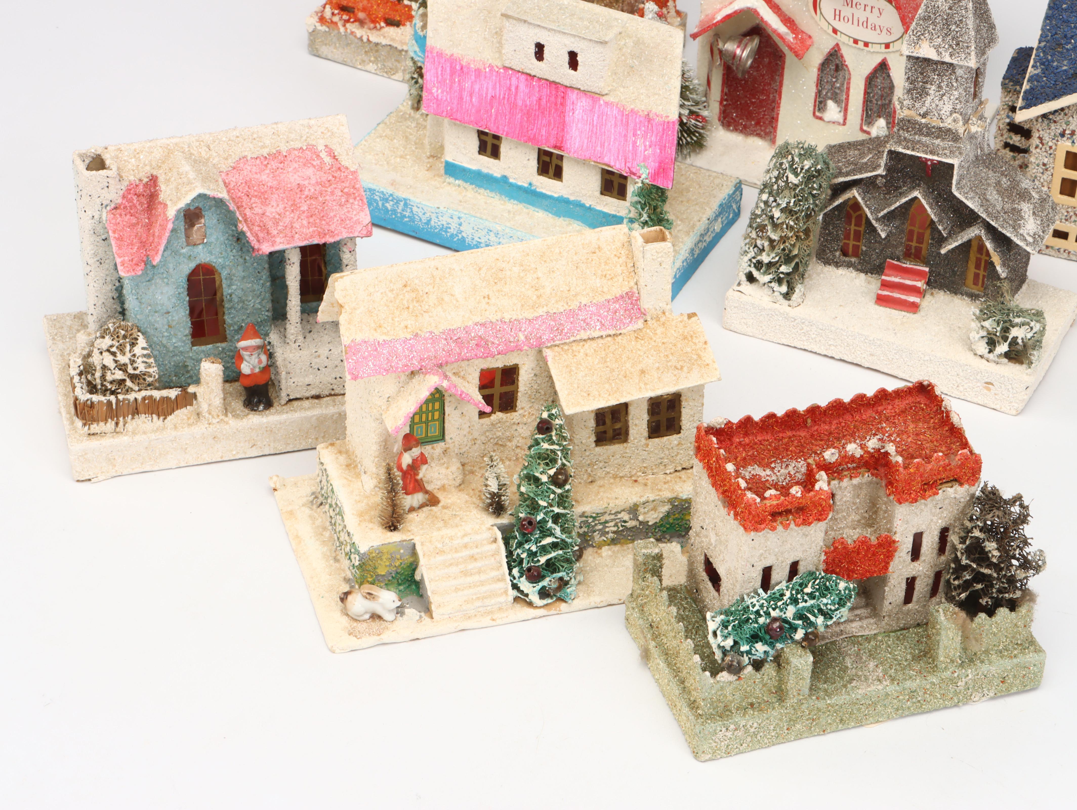Japanese and Other Mica Cardboard Christmas Putz Houses, Mid-20th Century
