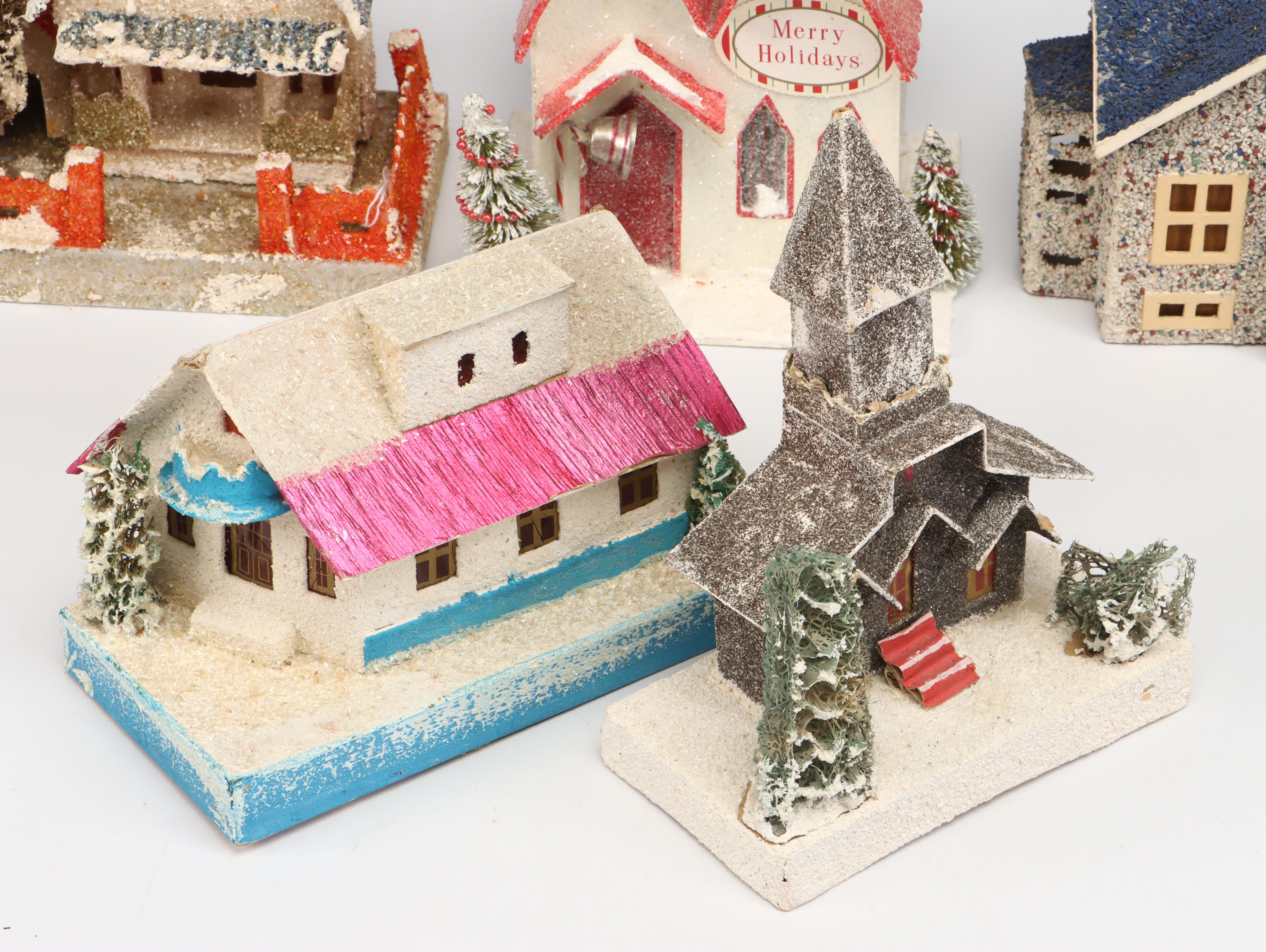 Japanese and Other Mica Cardboard Christmas Putz Houses, Mid-20th Century