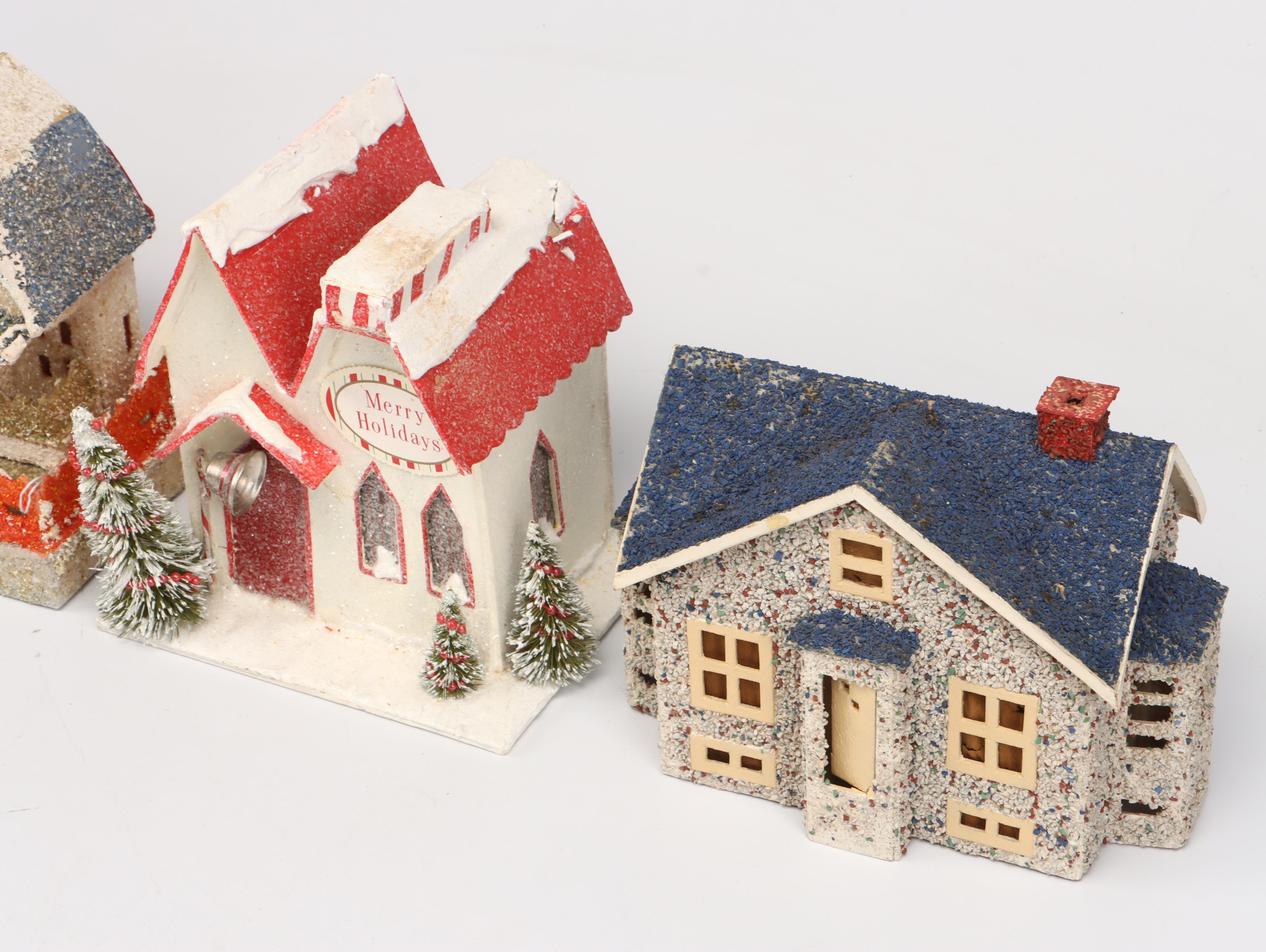 Japanese and Other Mica Cardboard Christmas Putz Houses, Mid-20th Century