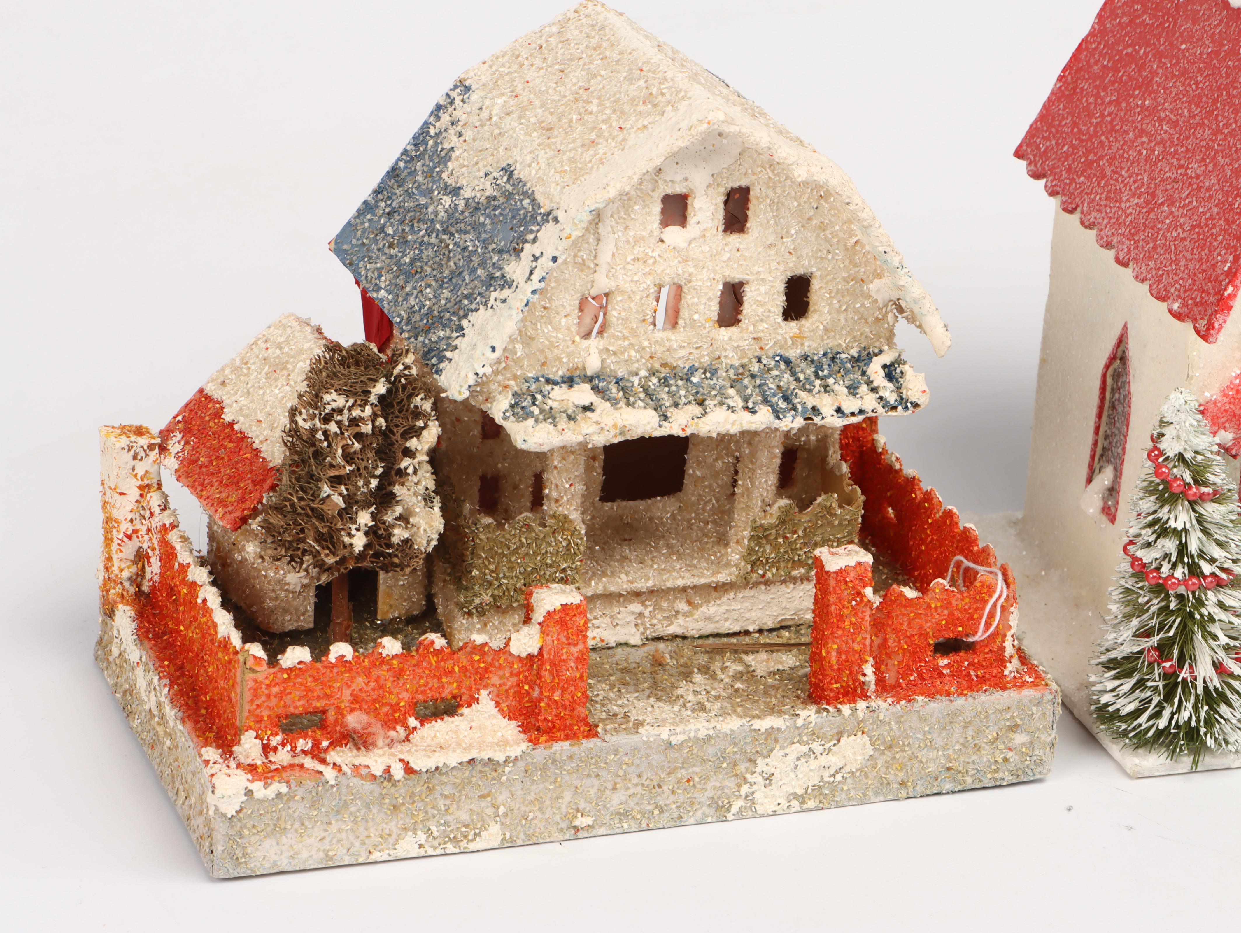 Japanese and Other Mica Cardboard Christmas Putz Houses, Mid-20th Century