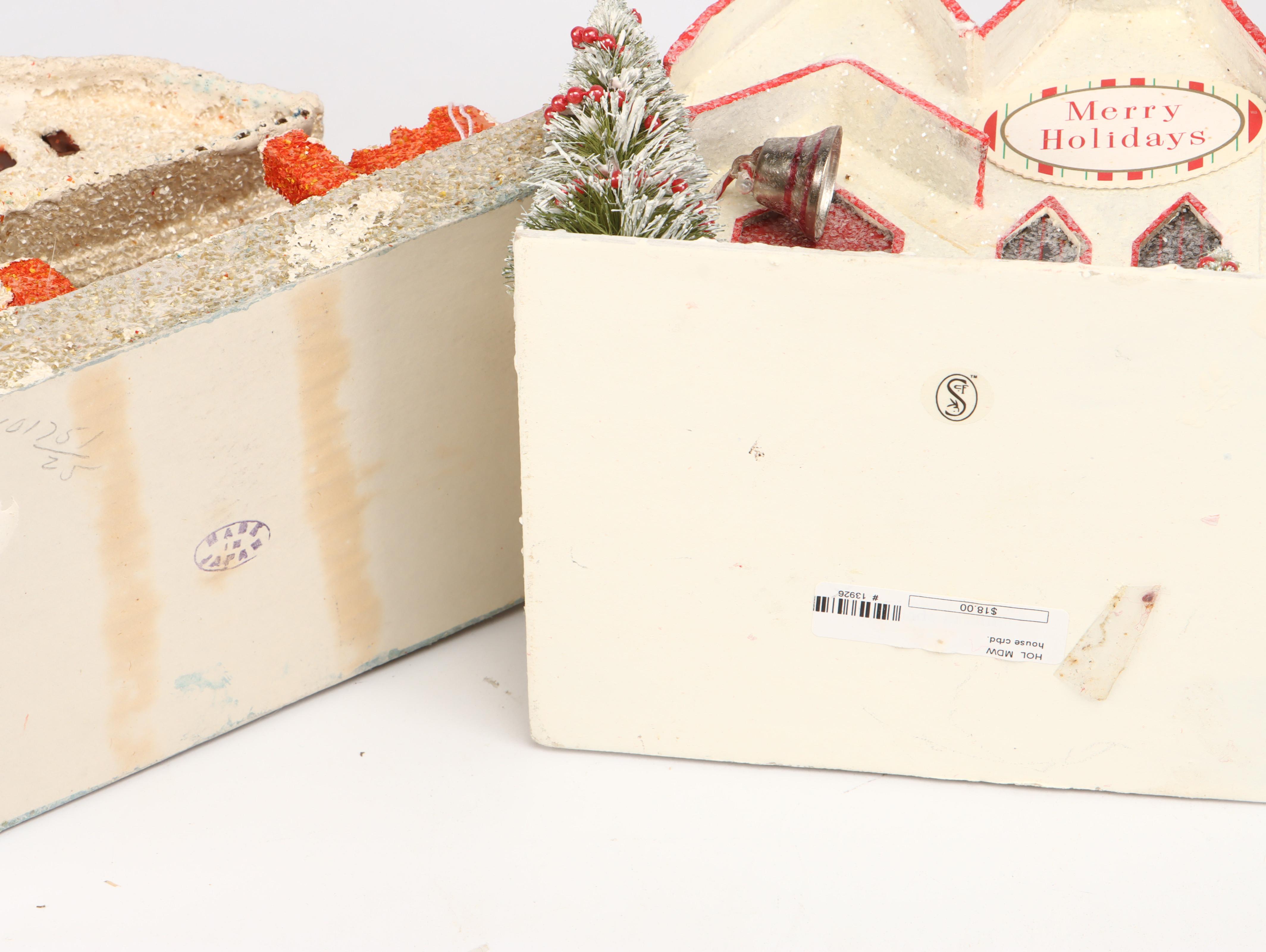 Japanese and Other Mica Cardboard Christmas Putz Houses, Mid-20th Century