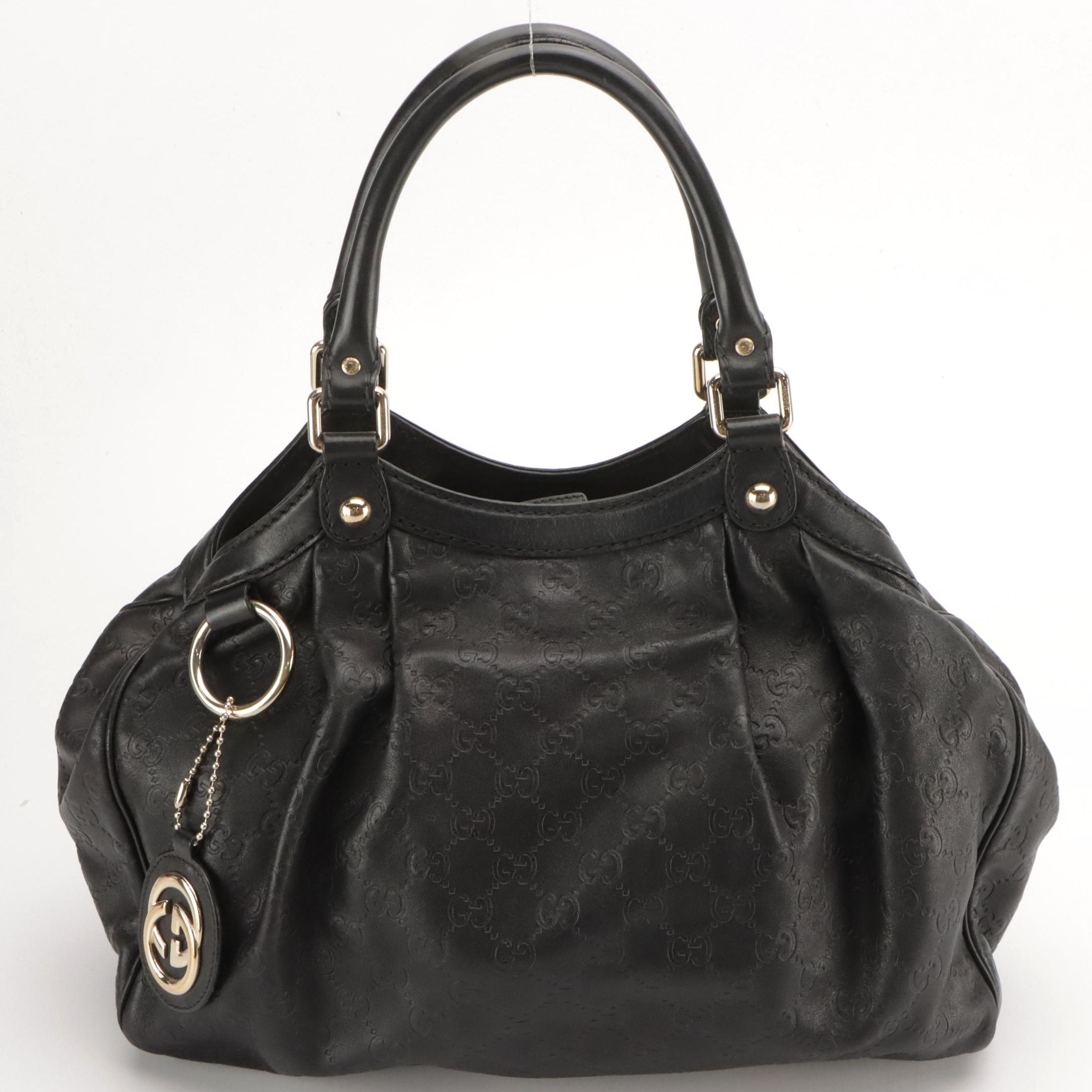 Gucci Medium Sukey Top Handle Tote in Black Guccissima Leather