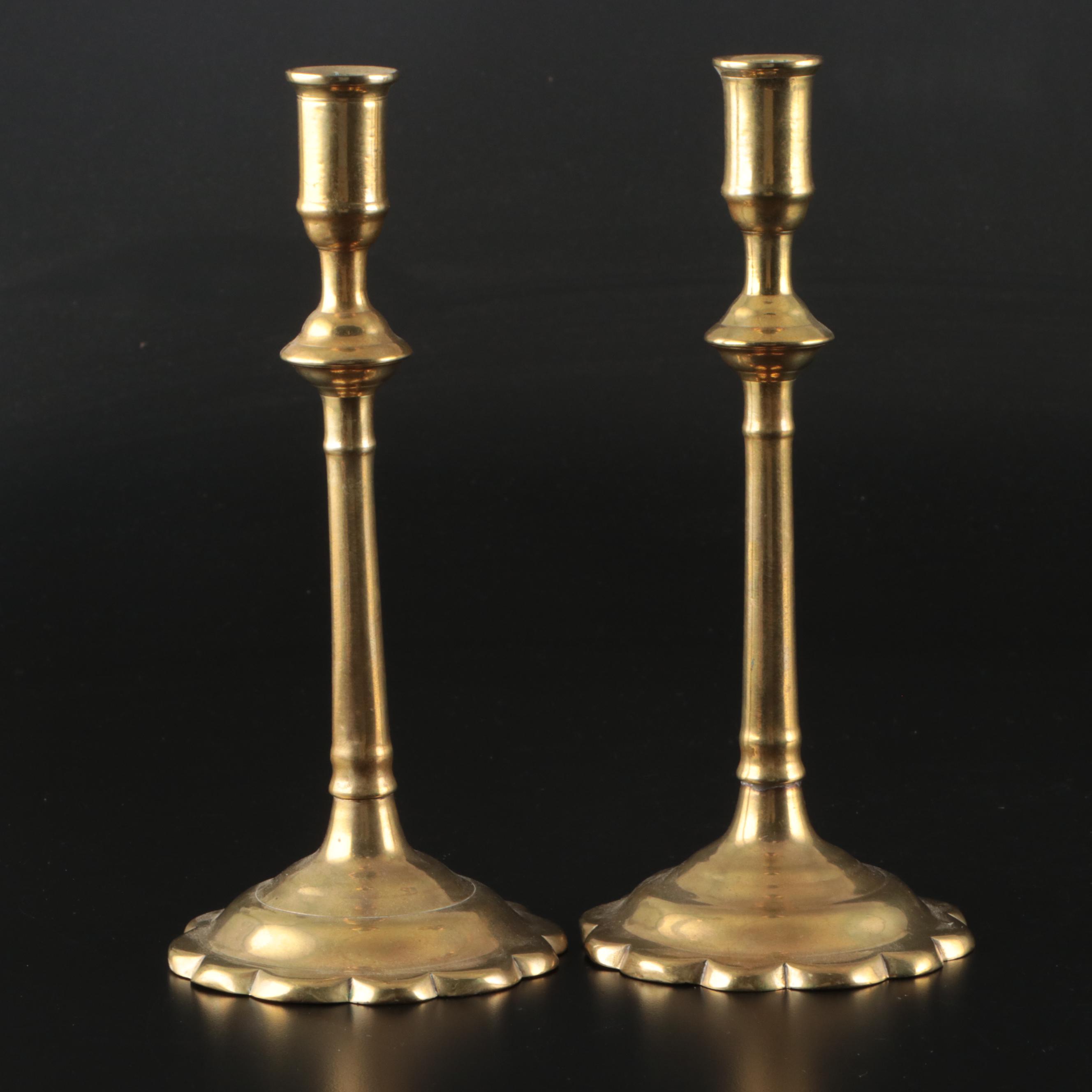 Georgian Brass Candlesticks Pair, 18th Century