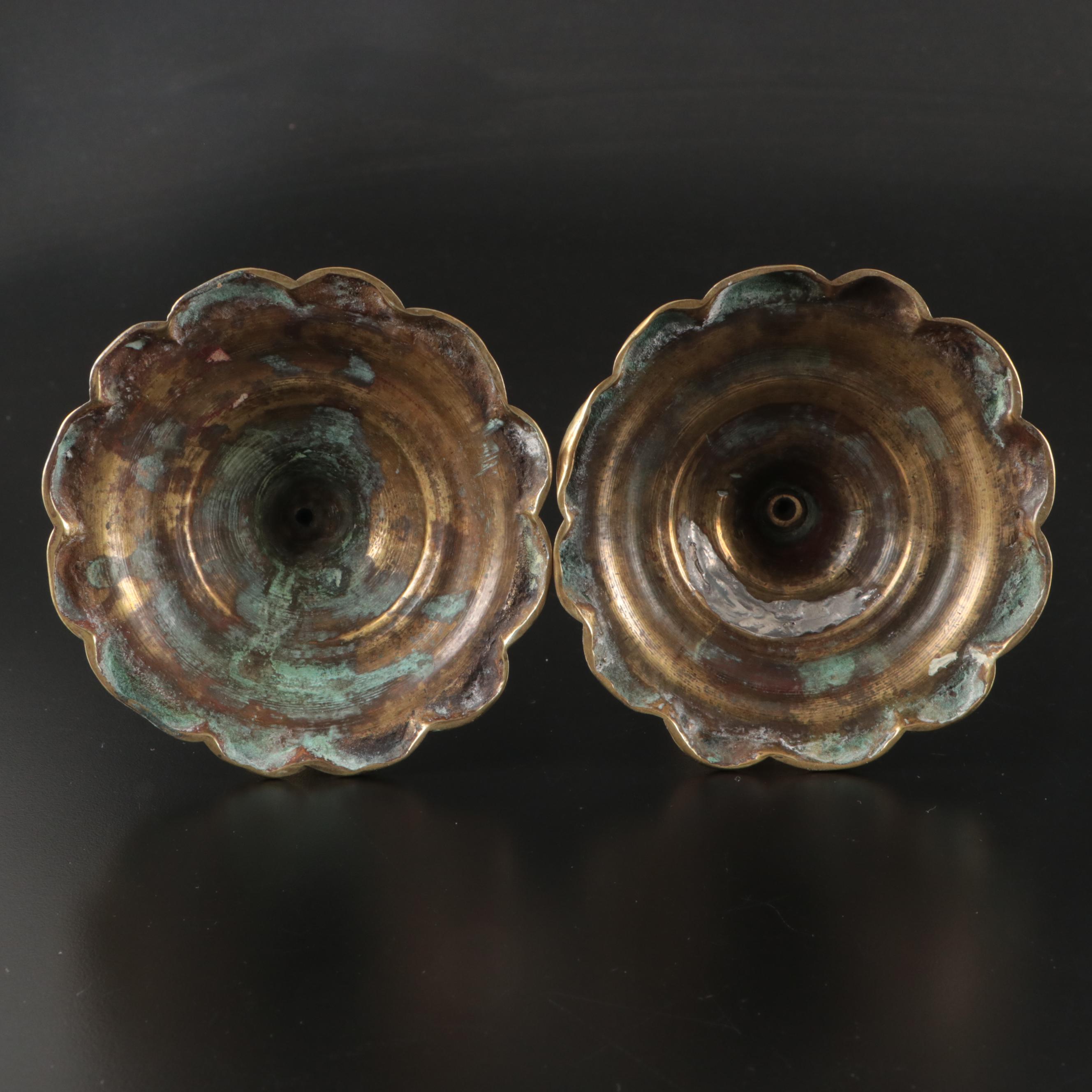 Georgian Brass Candlesticks Pair, 18th Century