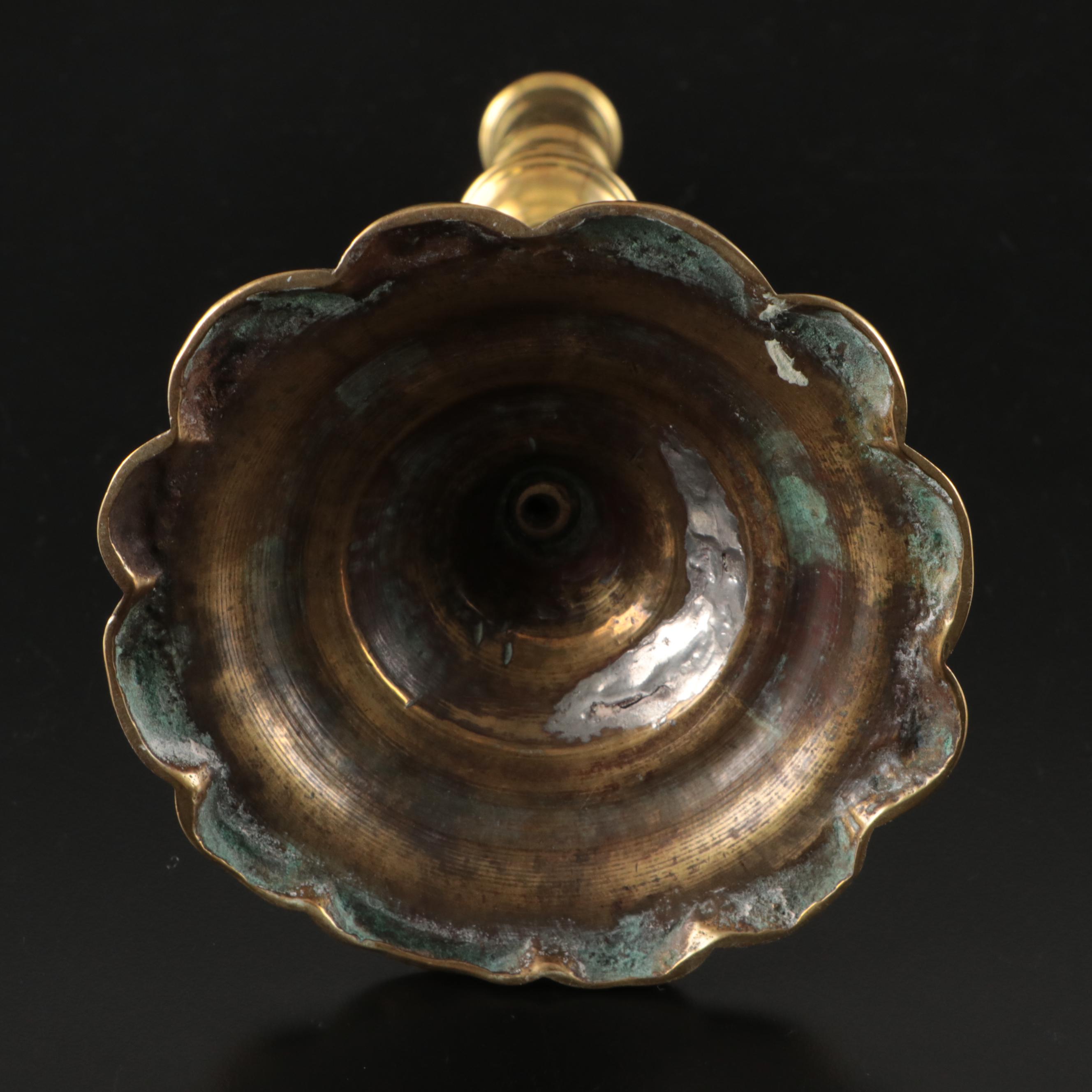 Georgian Brass Candlesticks Pair, 18th Century