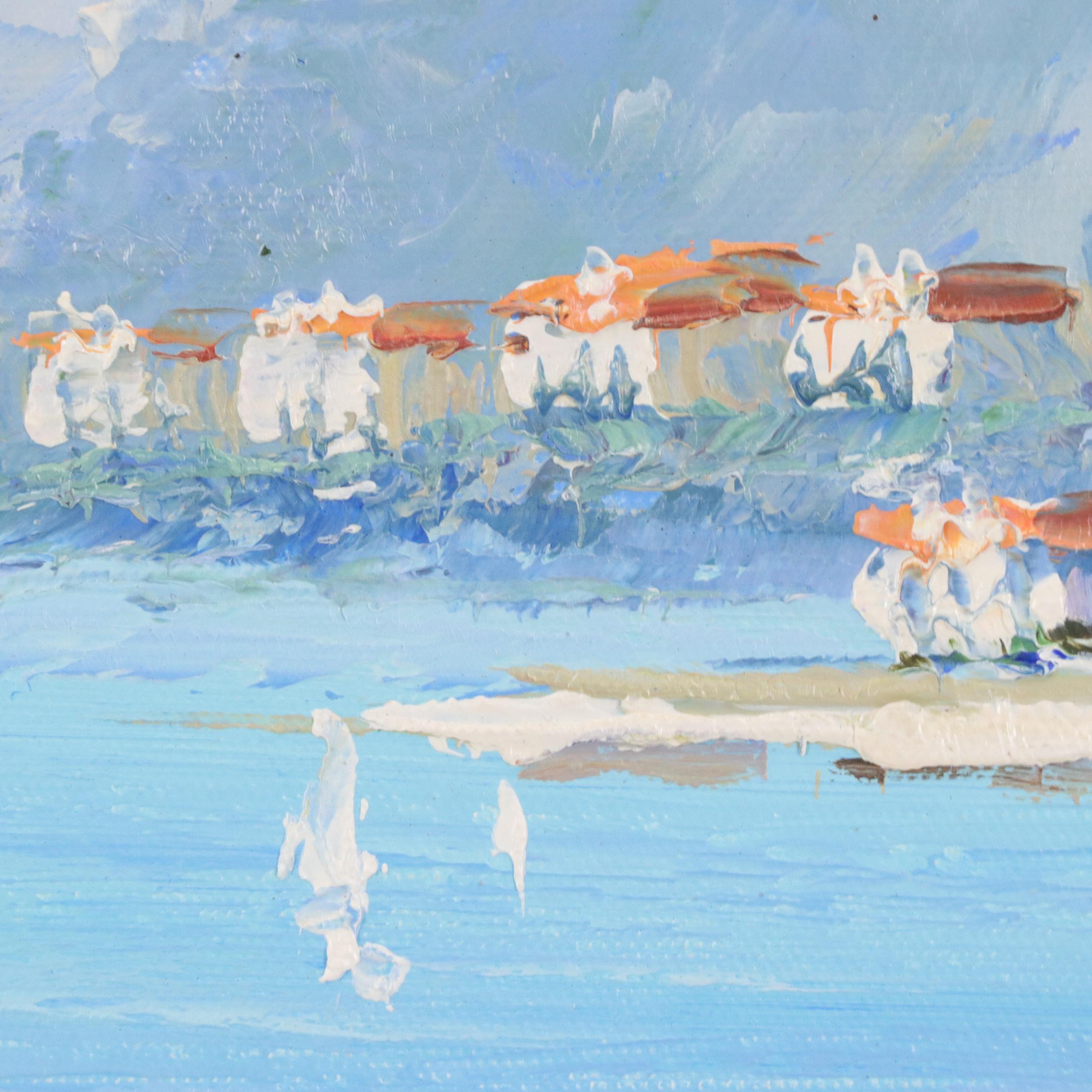 W. Bittar Coastal Oil Painting with Floral Garden, Late 20th / 21st Century