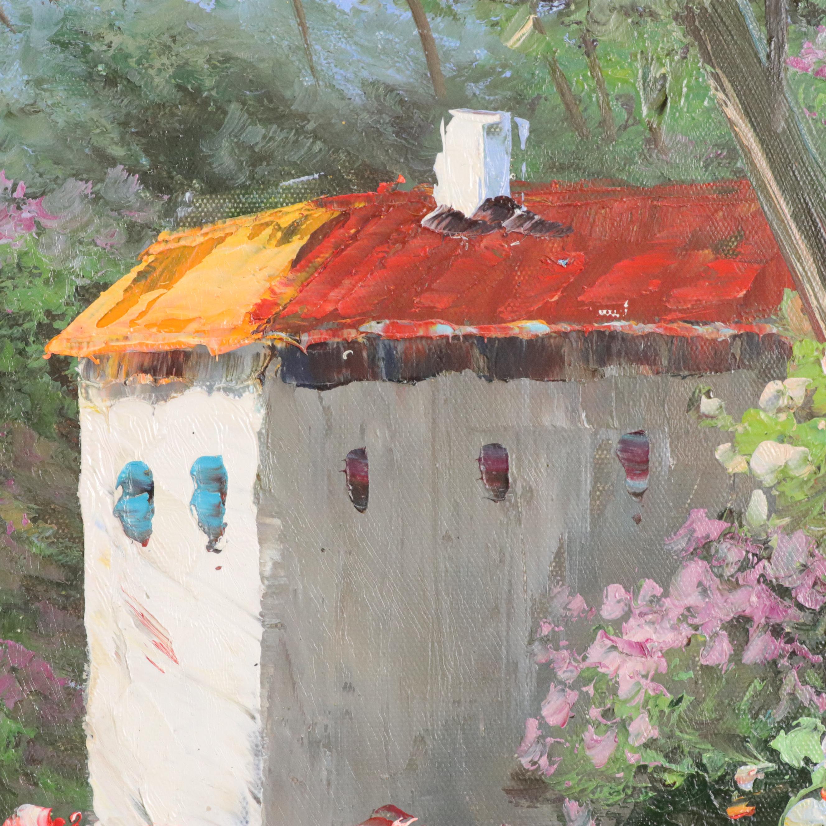 W. Bittar Coastal Oil Painting with Floral Garden, Late 20th / 21st Century