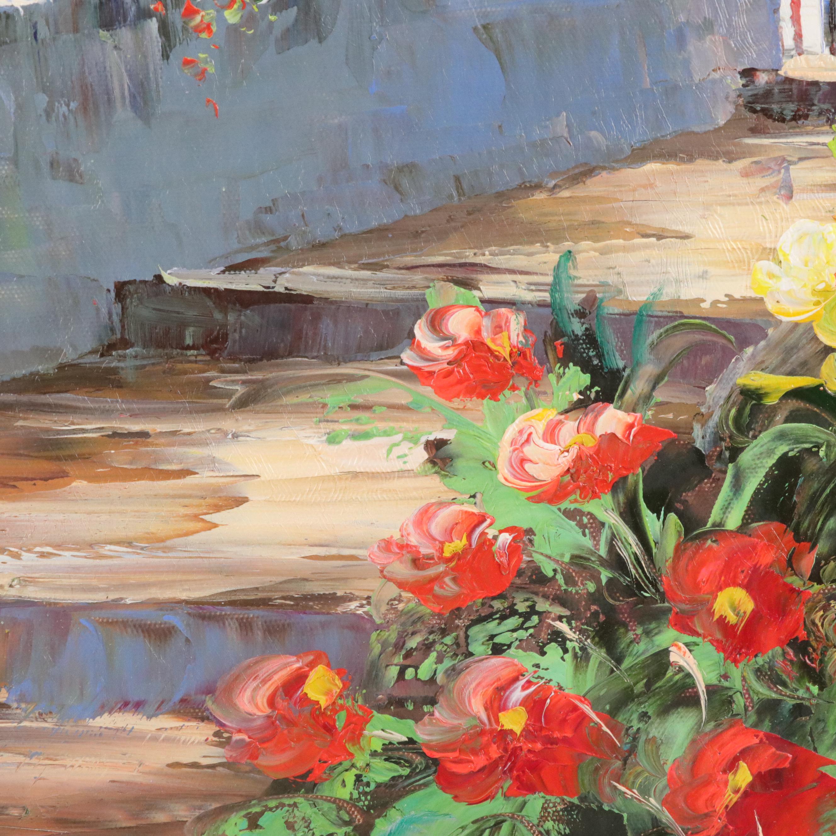 W. Bittar Coastal Oil Painting with Floral Garden, Late 20th / 21st Century