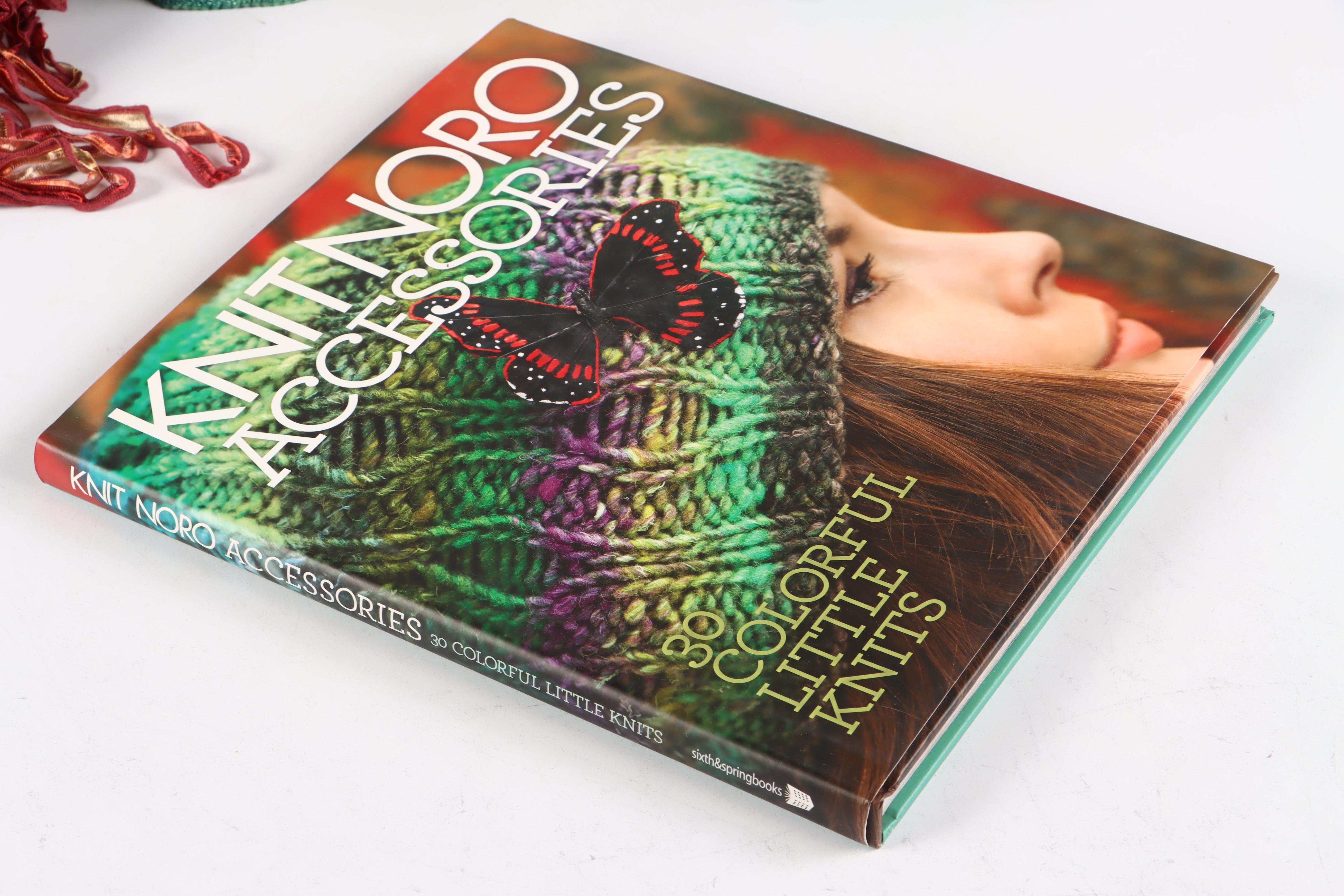 "Vogue Knitting" and "Knit Noro" Books with Knitting Samples and Threads