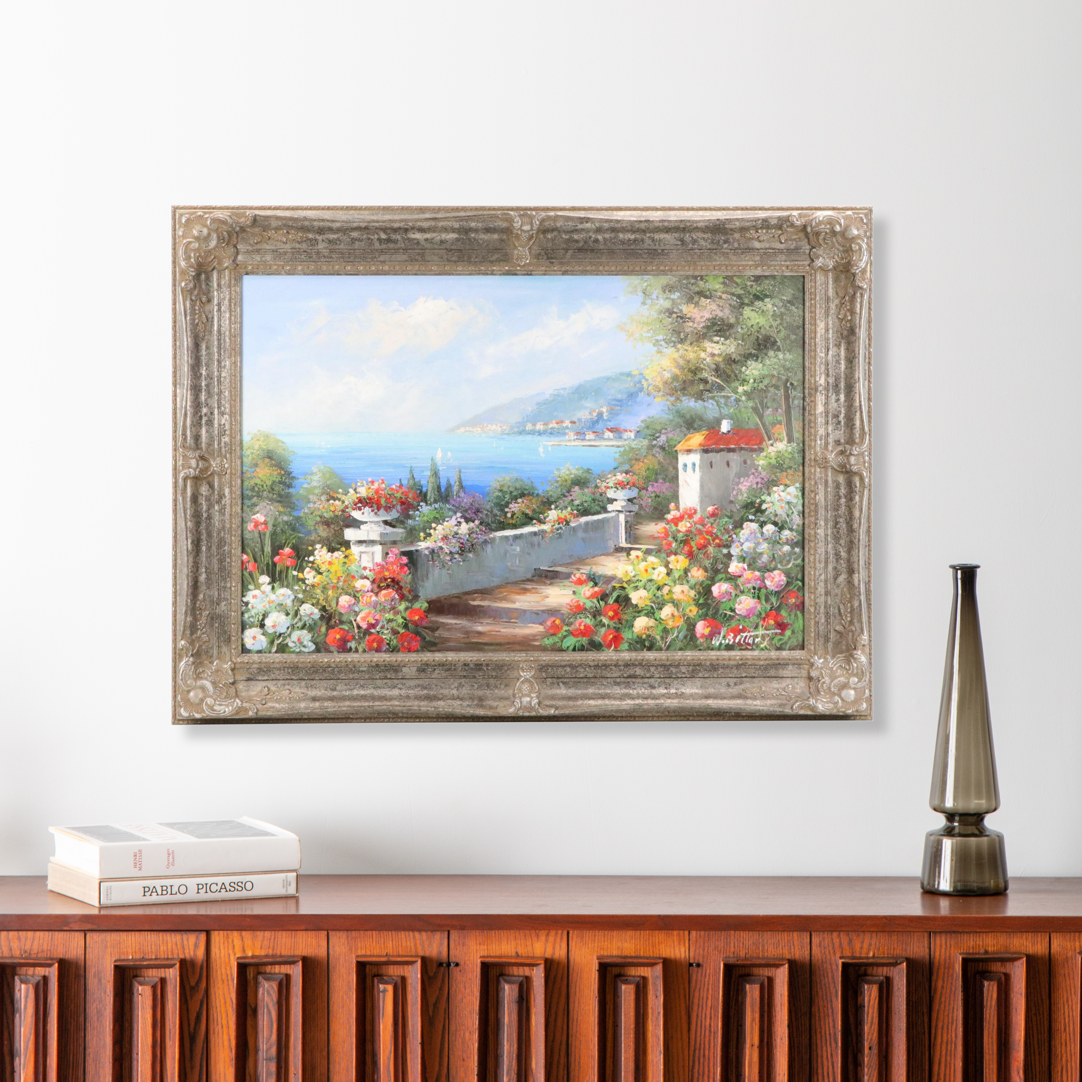 W. Bittar Coastal Oil Painting with Floral Garden, Late 20th / 21st Century