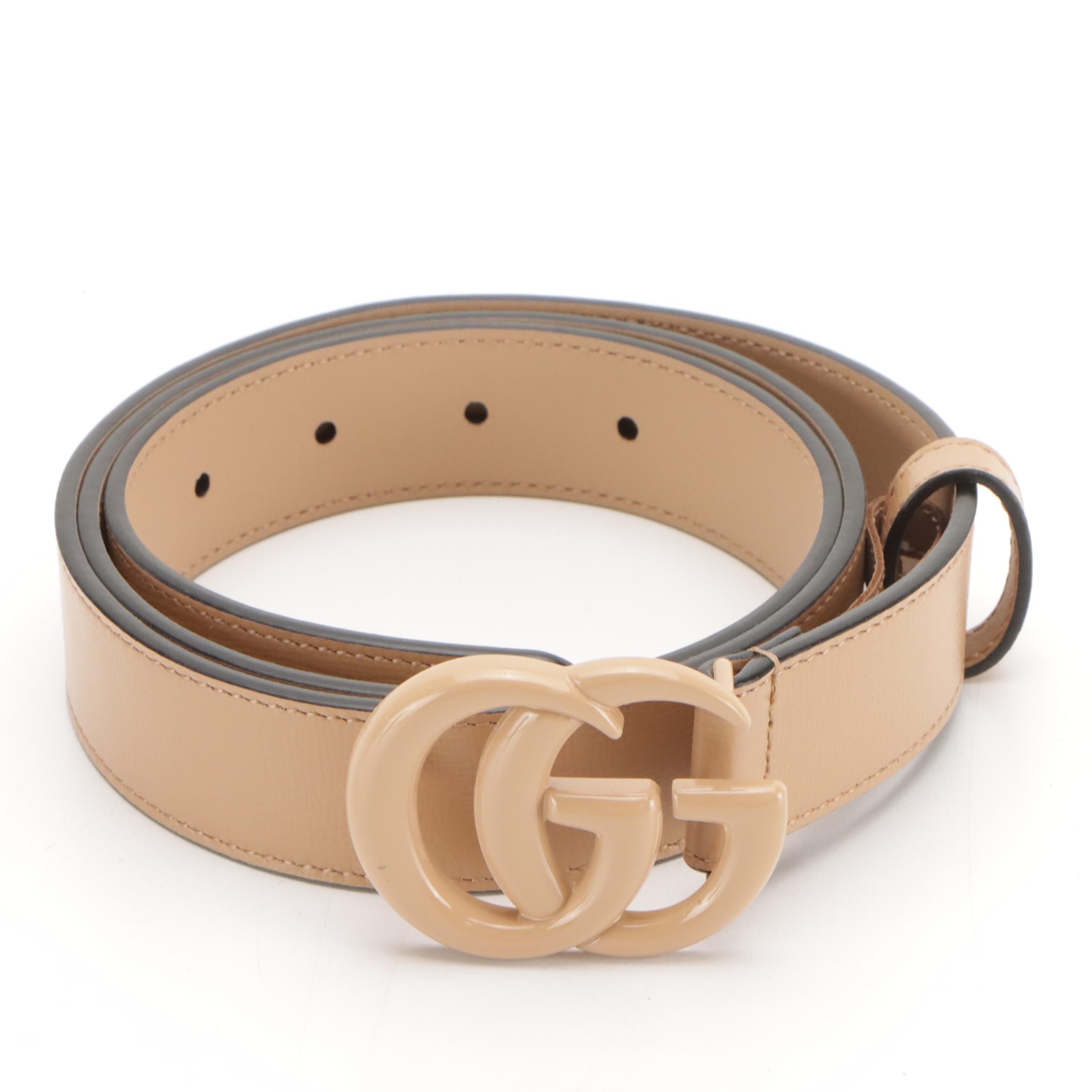 Gucci GG Marmont Skinny Beige Leather Belt
