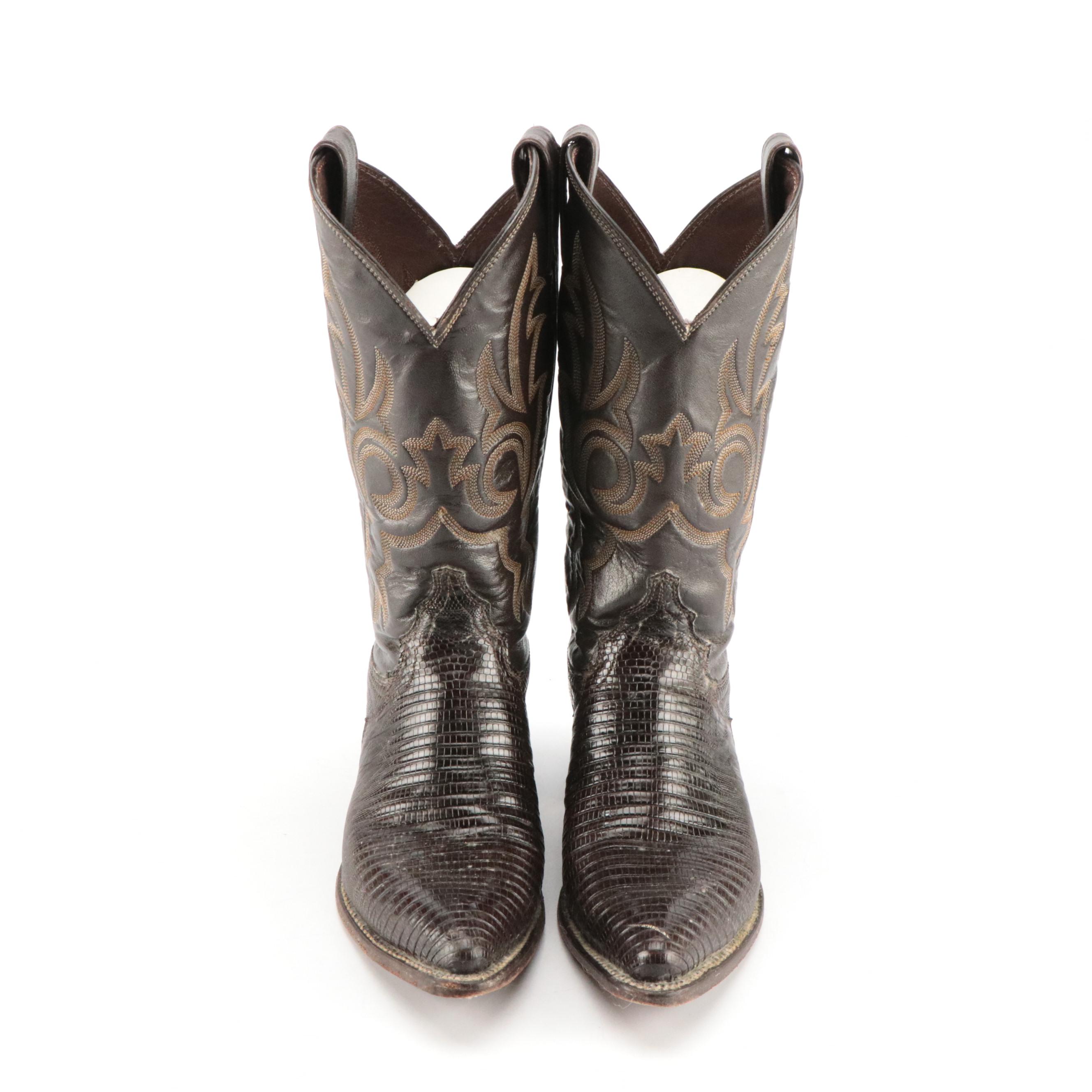 Justin L4711 Western Boots in Iguana Lizard Skin/Kidskin Leather with Box
