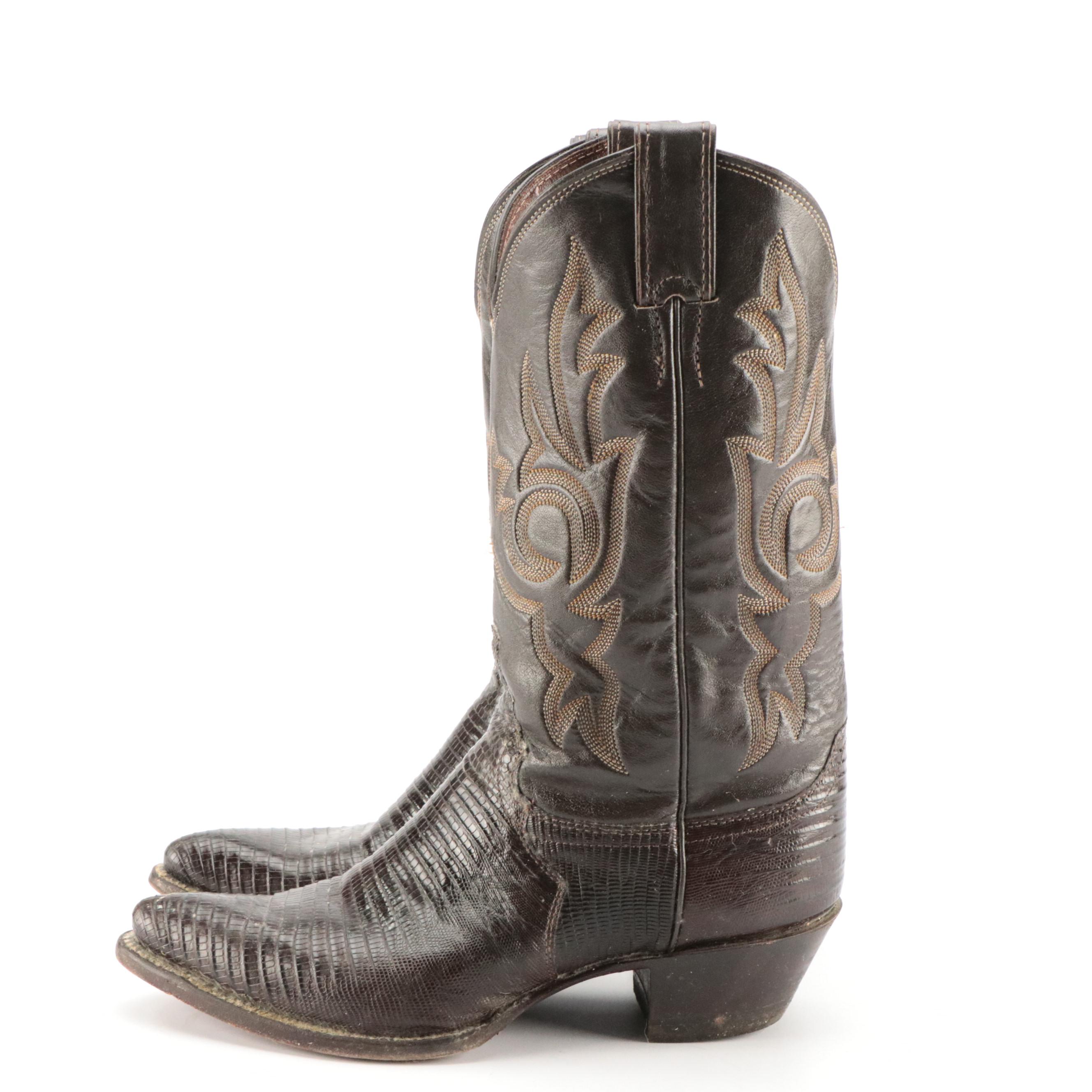 Justin L4711 Western Boots in Iguana Lizard Skin/Kidskin Leather with Box