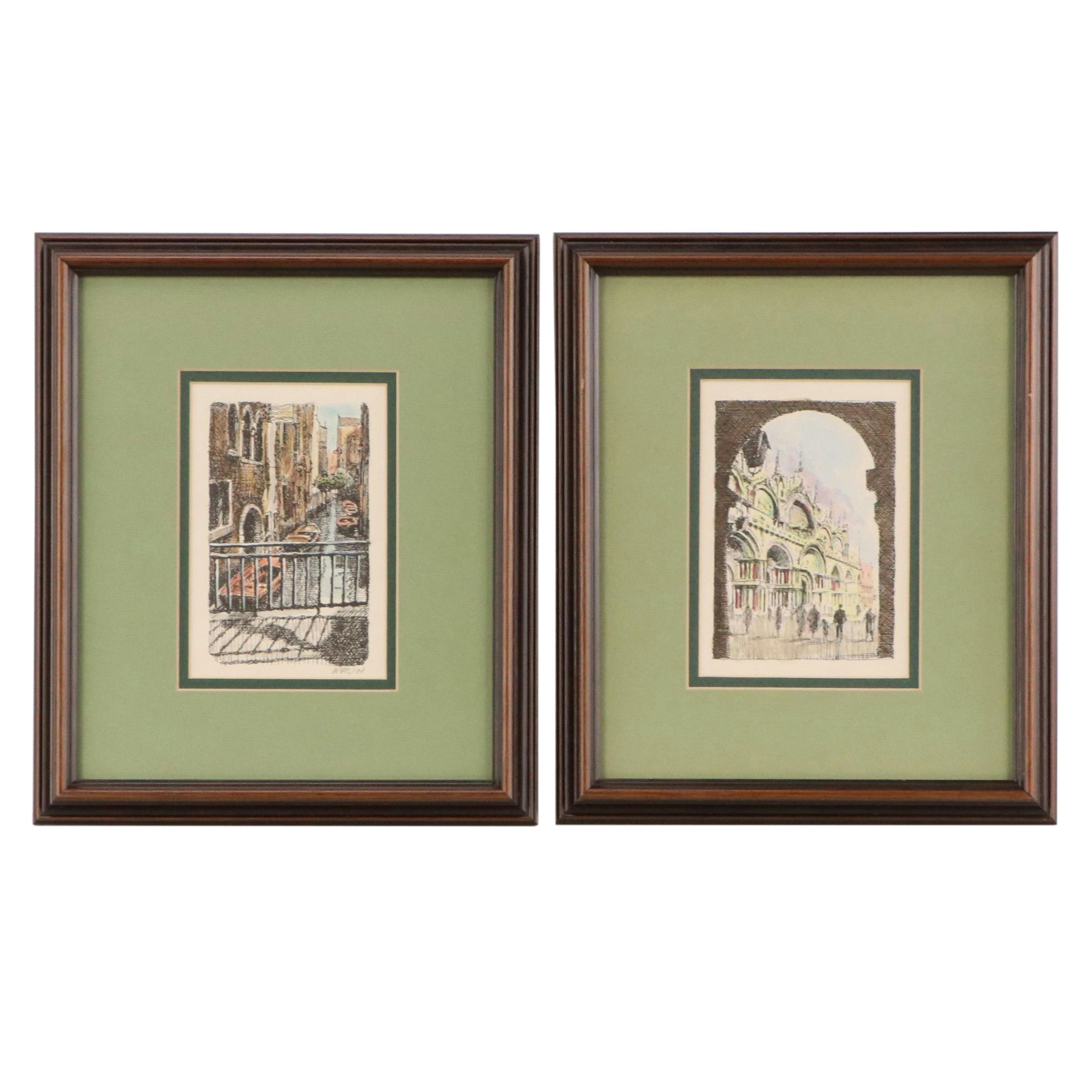 Hand-Colored Lithographs of European Scenes