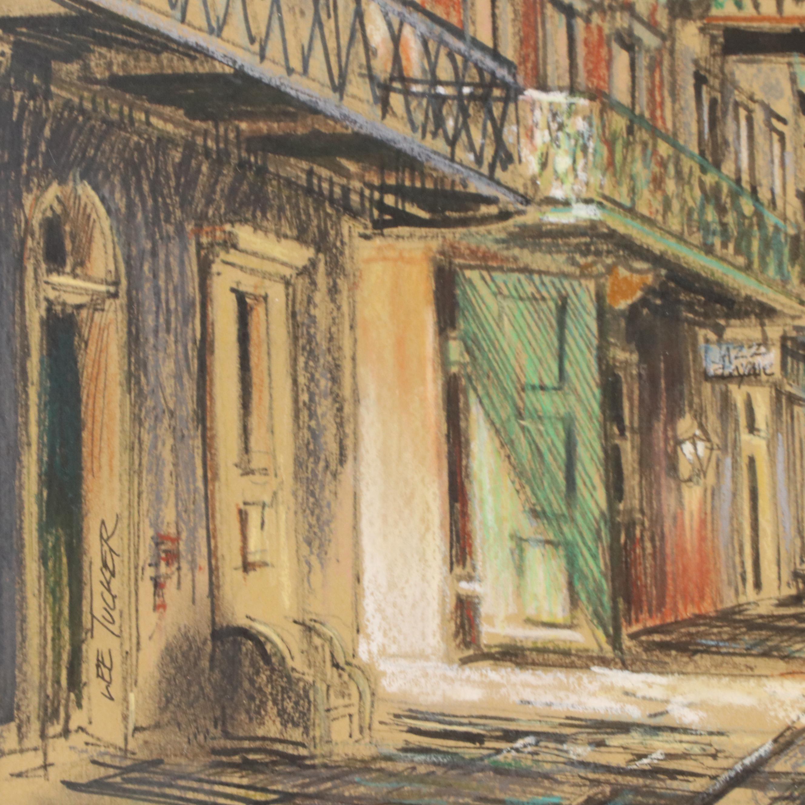Lee Tucker Ink and Pastel Drawing of New Orleans Street Scene