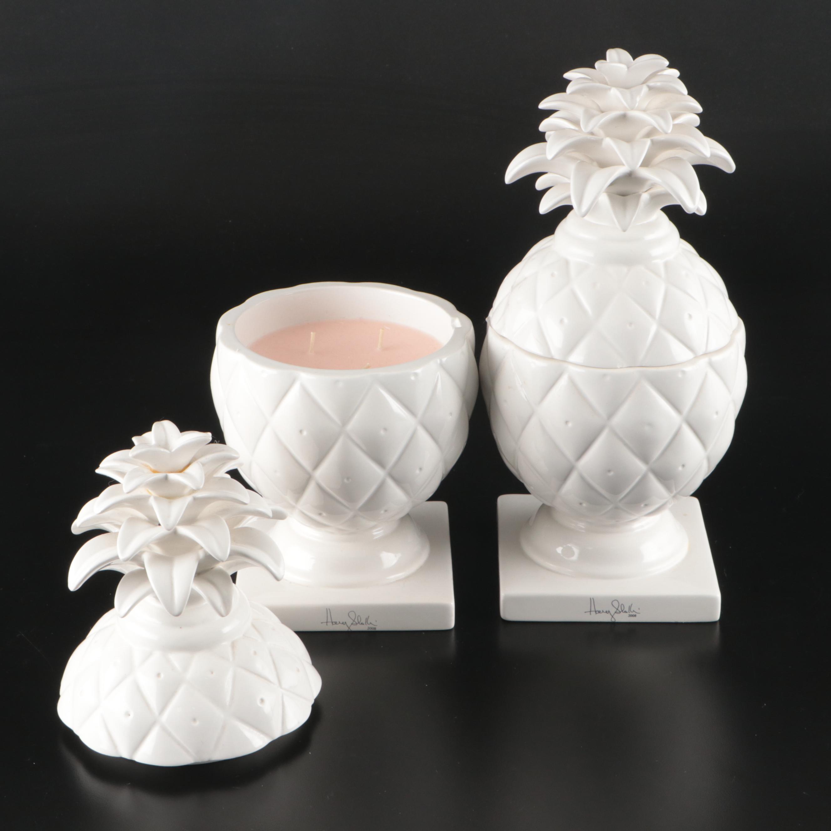 Slatkin and Co. "Pineapple Orchid" Scented Candles in Pineapple Form Holders