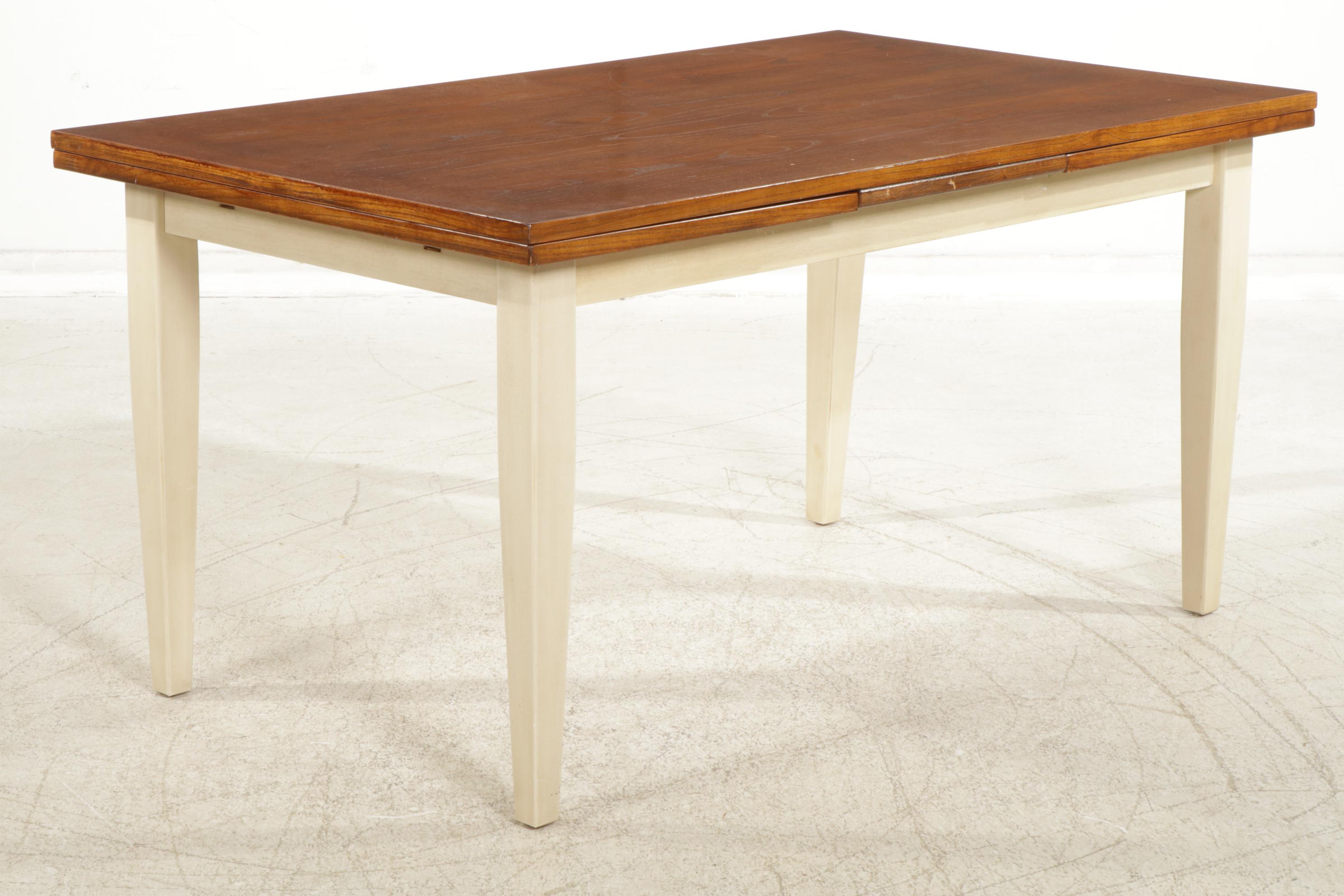 Painted Wood Dining Table with Pull-Out Leaves and Five Chairs