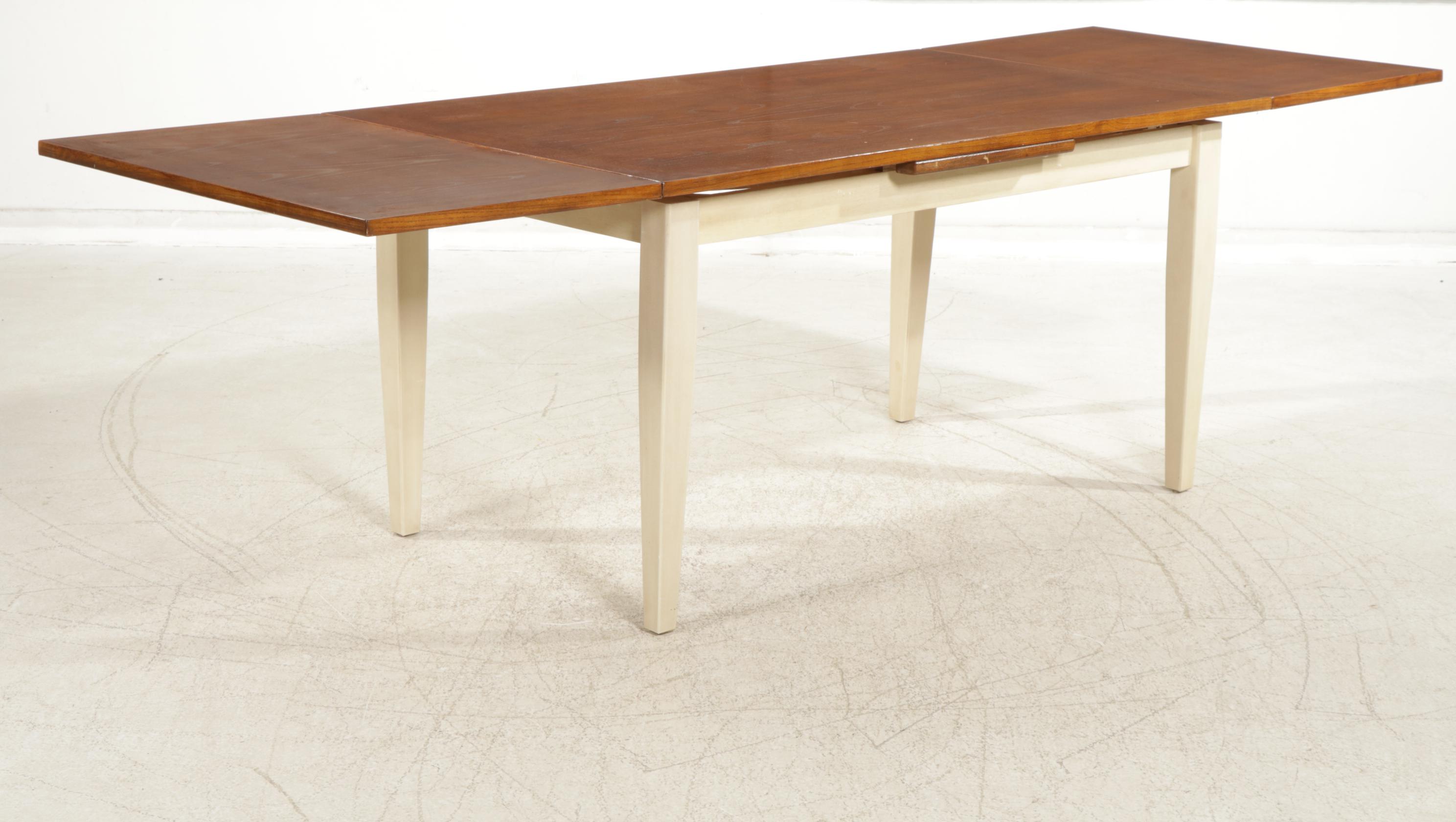 Painted Wood Dining Table with Pull-Out Leaves and Five Chairs